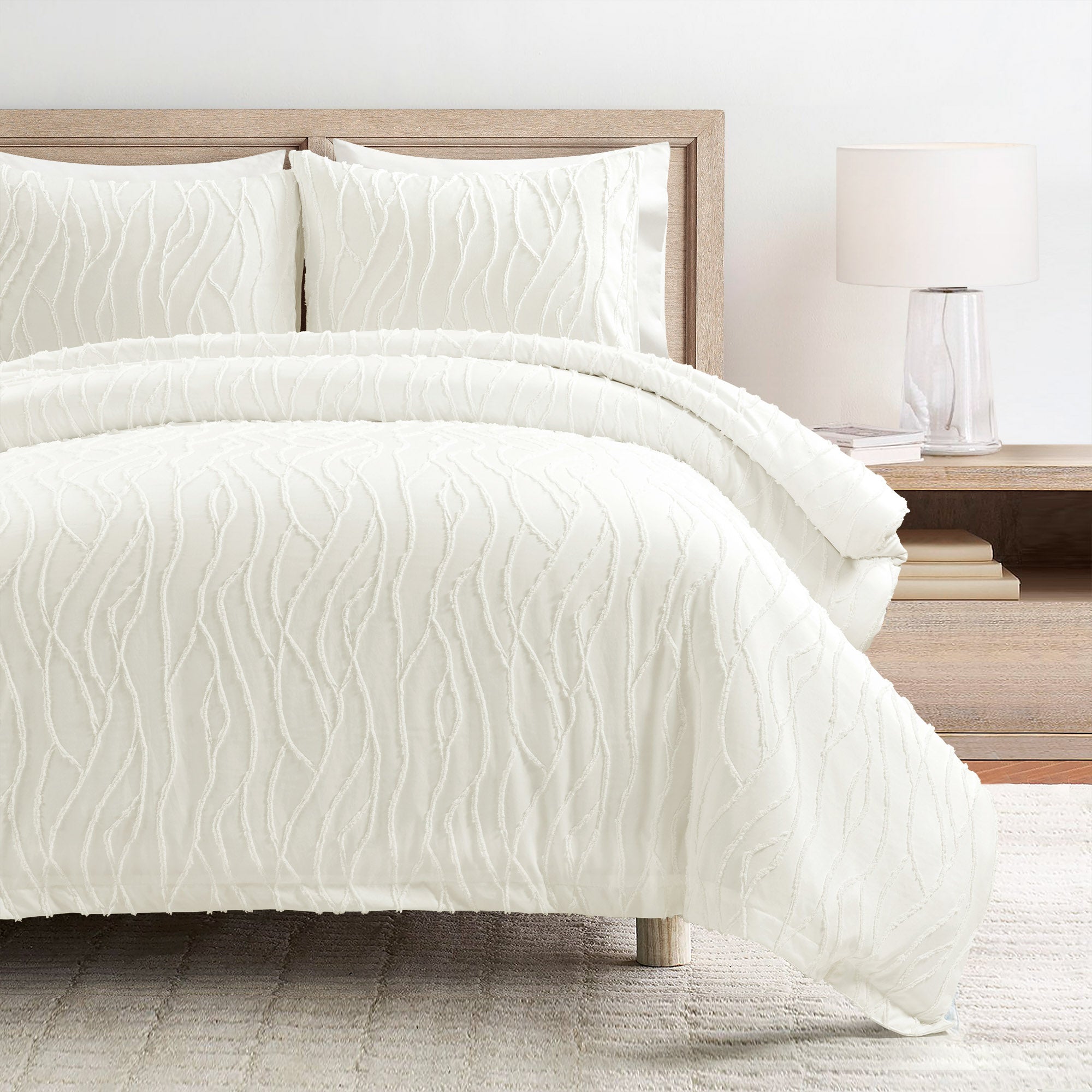 Jacquard Wave Duvet Cover 3 Piece Set - Luxury Bedding Set with Pillow Shams, Queen/King Size, Wrinkle-Resistant for Modern Bedroom Decor