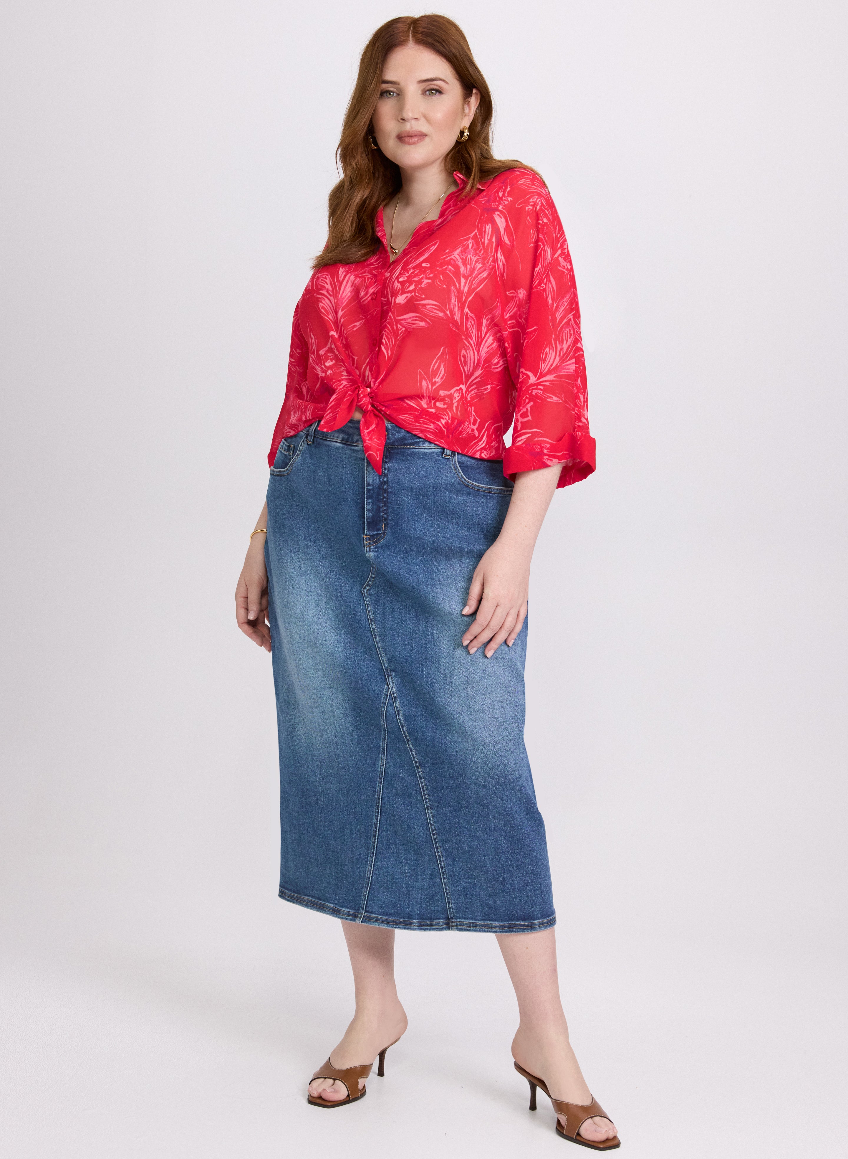 Stylish High Waist Denim Midi Skirt for Women - Vintage Blue Jeans Skirt with Pockets | Perfect for Casual Outfits, Office Wear & Date Nights