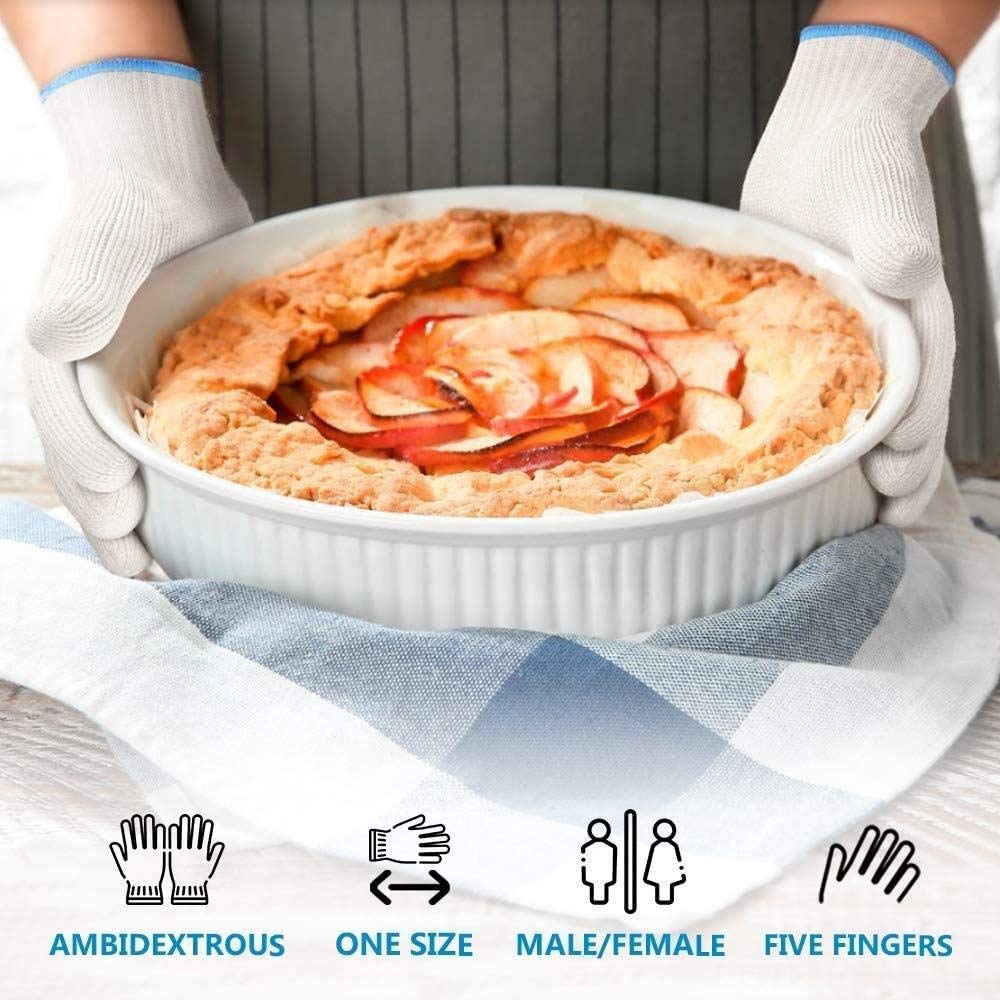 Heat Resistant Oven Gloves - 3 Pairs Cotton Kitchen Mitts with Fingers, Pot Holders for Baking, Grilling & Cooking - Perfect for BBQ, Baking Bread & Handling Hot Pans