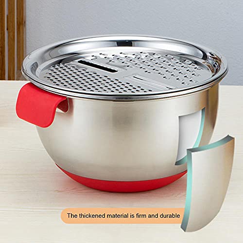 Premium Stainless Steel Kitchen Grater with Drain Basket - Multi-Function Salad Maker Bowl for Cooking, Food Prep & Meal Prepping | Ideal for Grating Cheese, Vegetables & Fruits