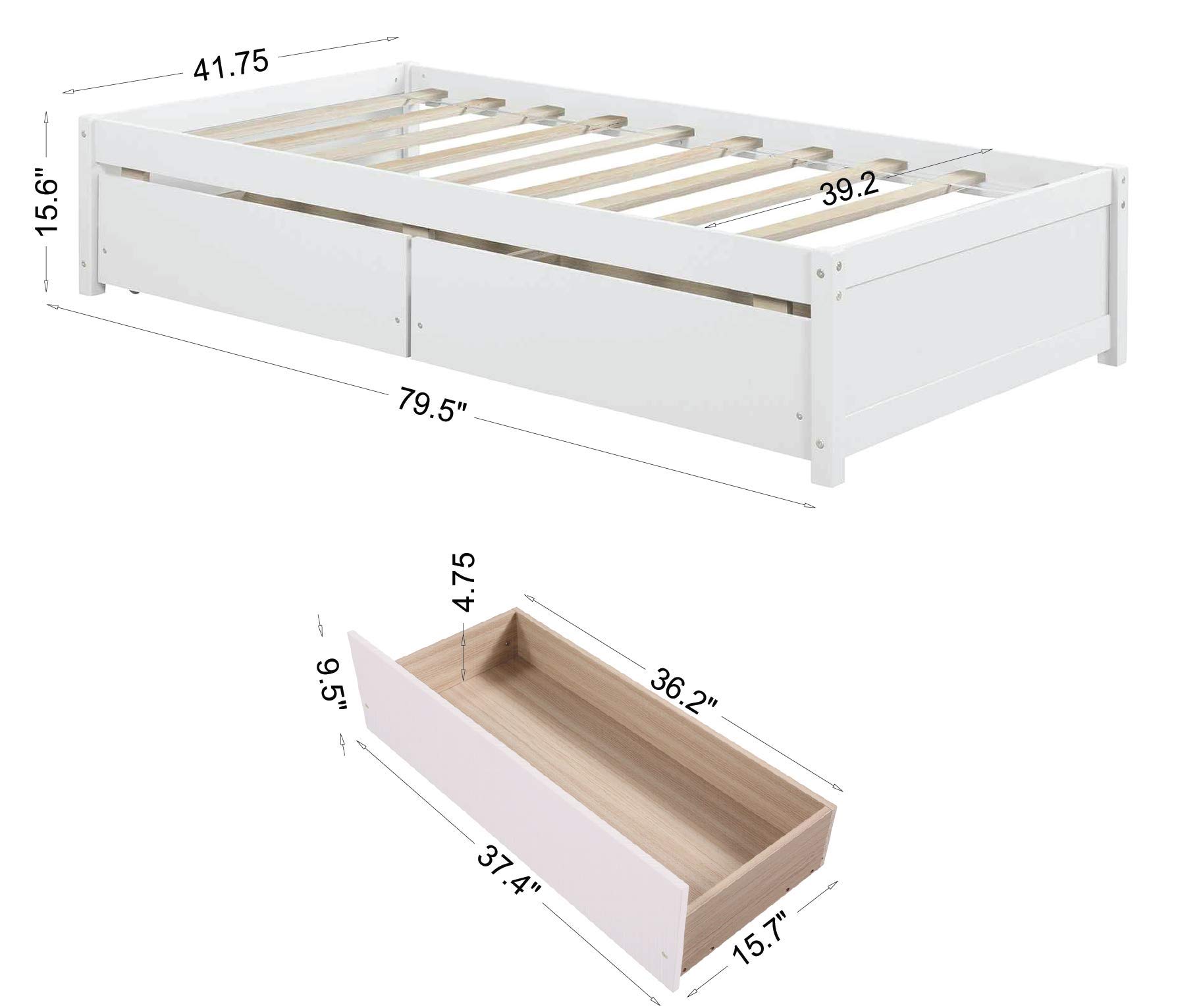 Anwick Twin Storage Bed Frame - Solid Wood, No Box Spring Needed for Bedroom & Living Room