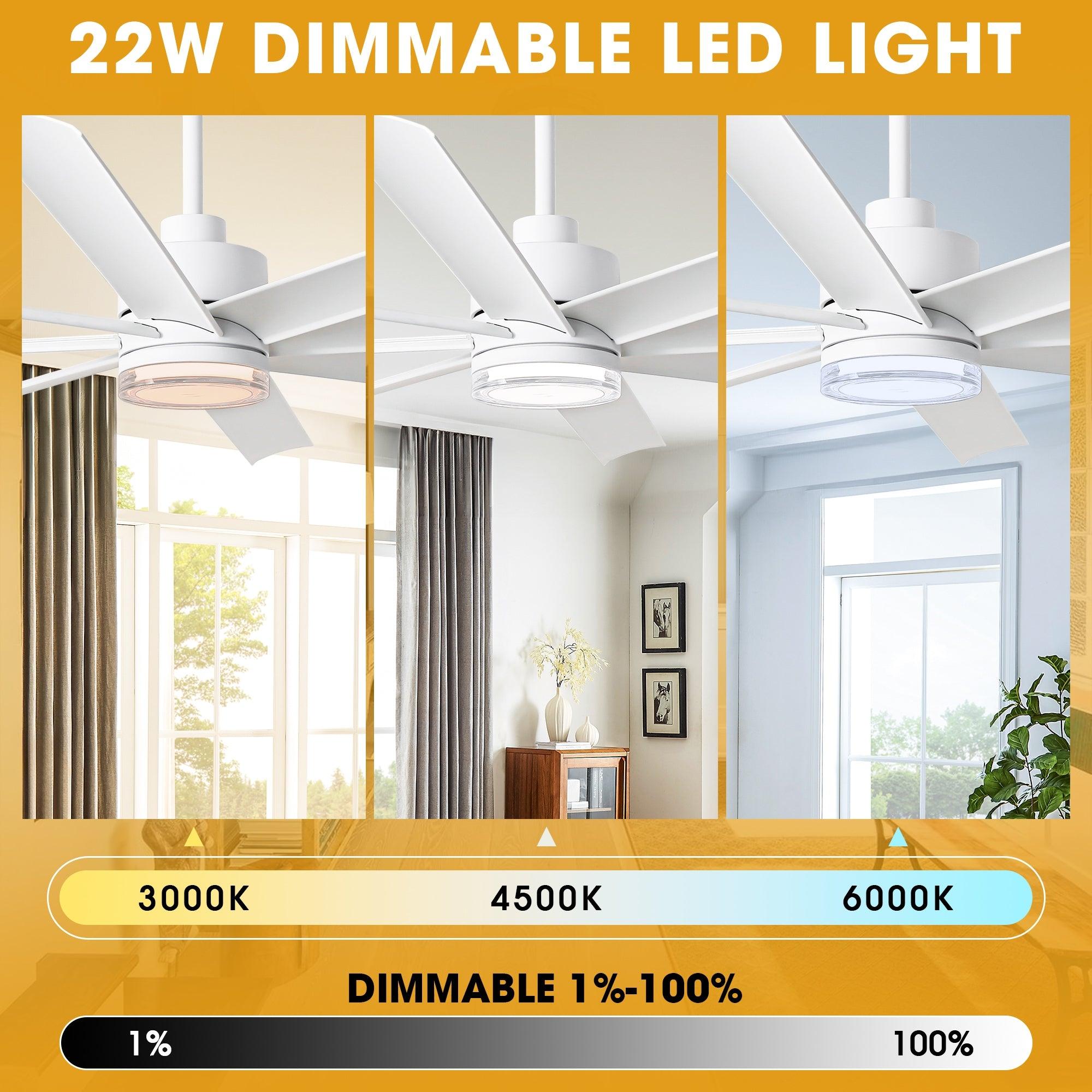 72 Inch Modern Smart Ceiling Fan with LED Light and Downrod Mount - Perfect for Living Room, Bedroom, and Office Cooling & Lighting