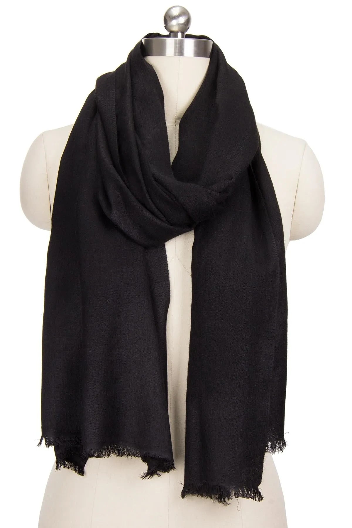 Luxury Cashmere Silk Black Eyelash Scarf - Soft Winter Wrap for Women - Perfect for Cold Weather, Office, and Evening Outfits