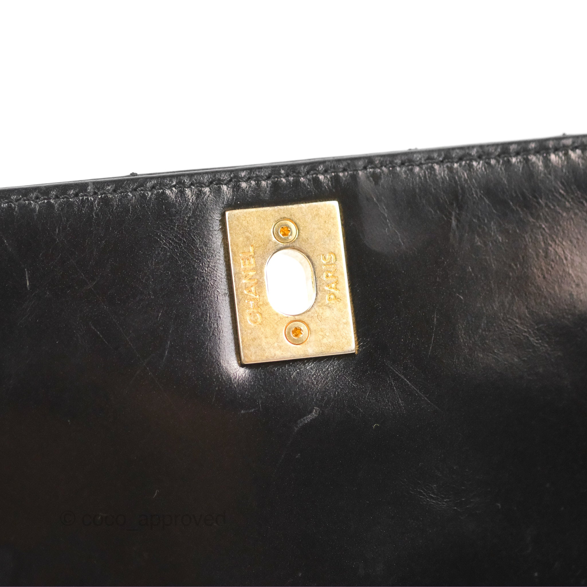 Chanel Chevron Small Coco Handle Bag - Black Shiny Aged Calfskin with Aged Gold Hardware | Luxury Crossbody Purse for Women, Perfect for Evening Parties & Date Nights