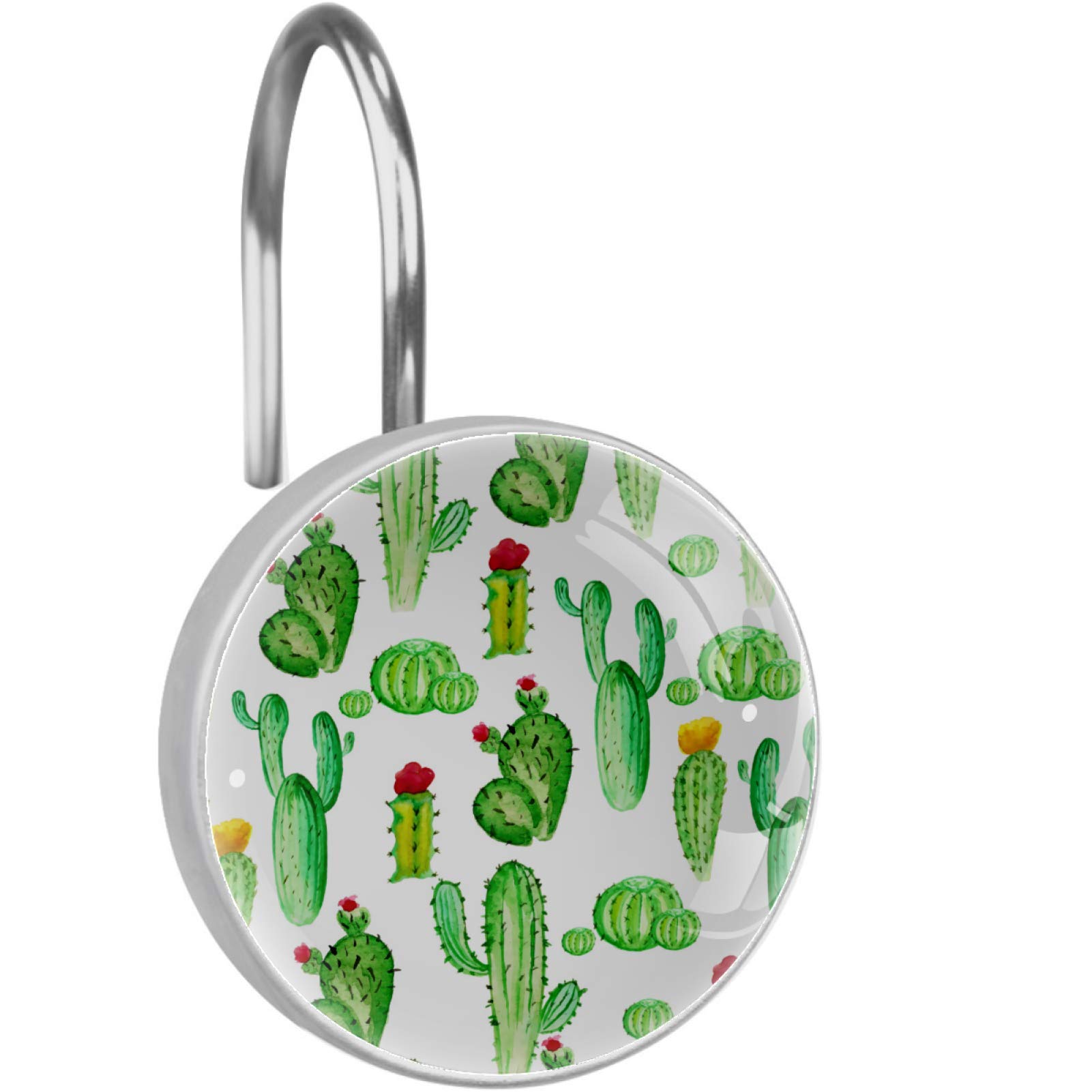 Nigel Watercolor Succulents Shower Curtain Hooks - 12 Pack Rustproof Metal Rings for Bathroom Decor | Perfect for Modern, Farmhouse & Spa Bathroom Styles