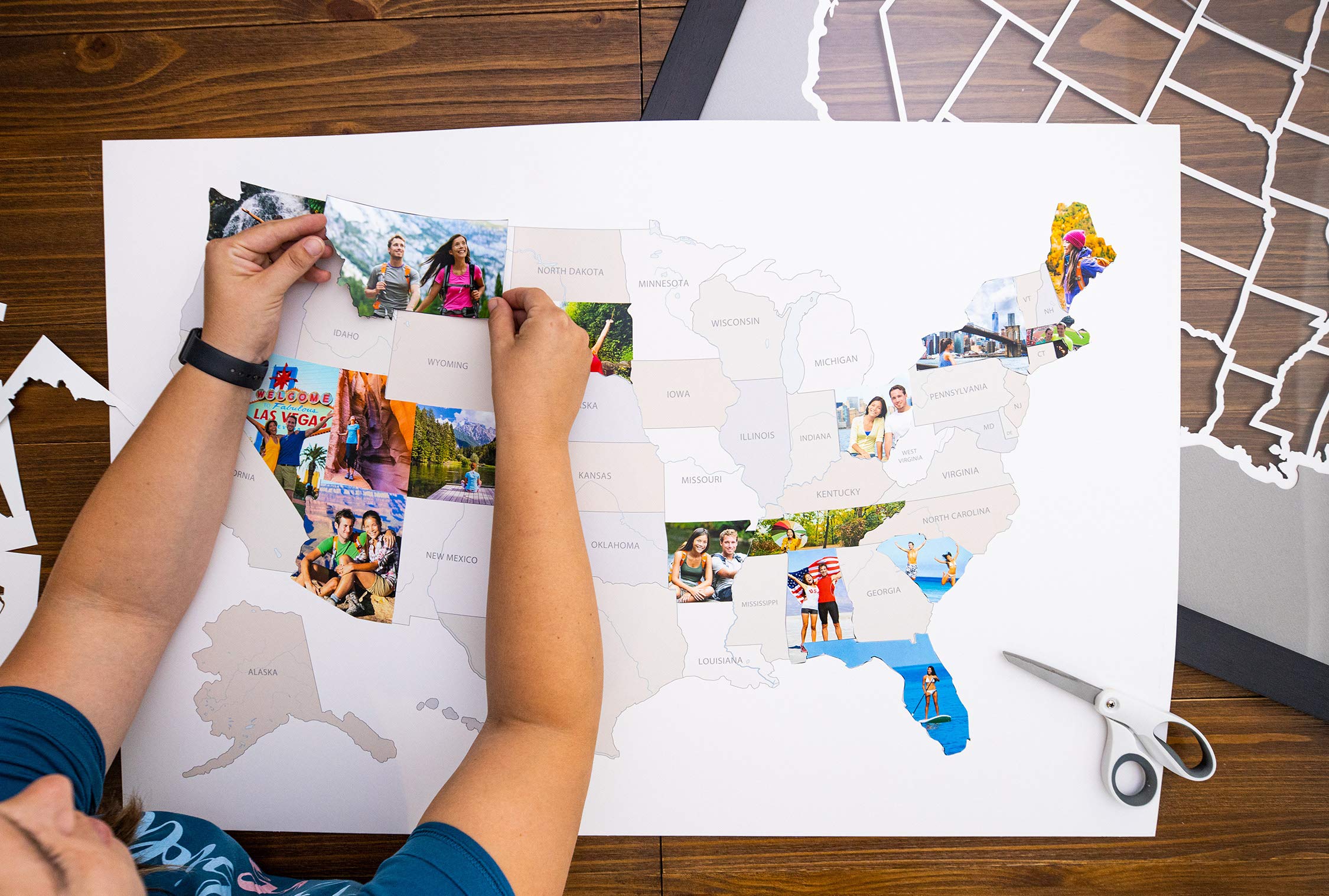 50 States USA Photo Map - Customizable Frame Options (Driftwood or Black) - Handmade in America - Perfect for Home Decor, Office Wall Art & Patriotic Gifts