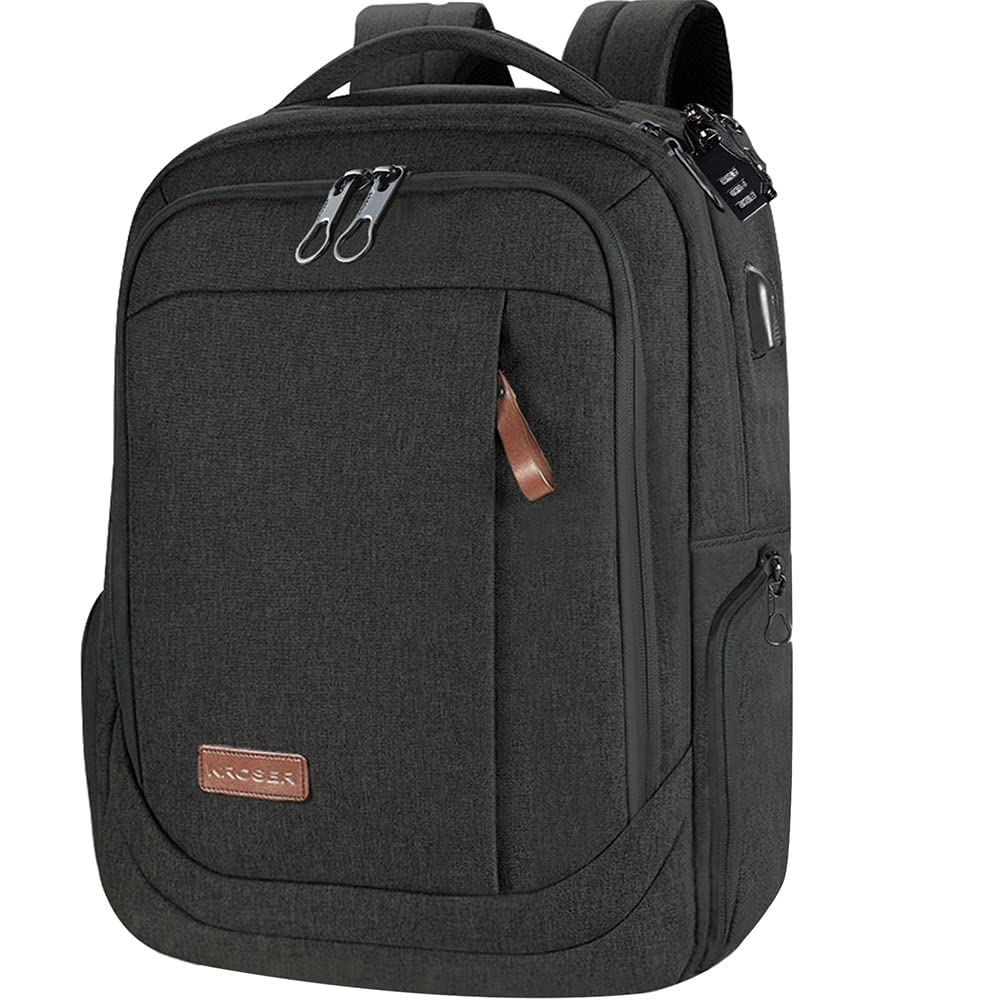KROSER 17.3 Inch Laptop Backpack with USB Charging Port - Water Resistant Business Travel Backpack for Men & Women - College Student Computer Bag - Perfect for Work, School & Daily Commute - Charcoal Black