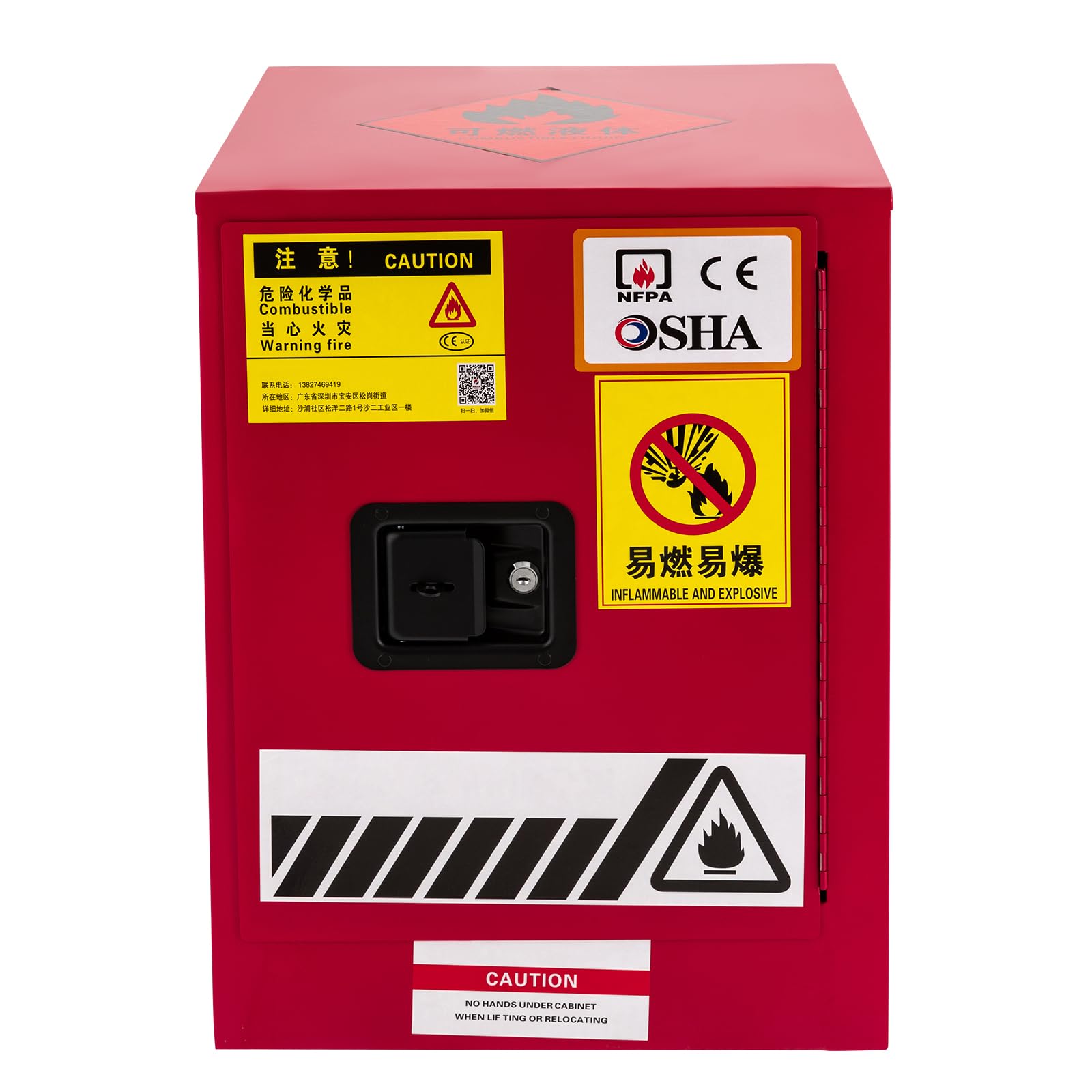 4 Gallon Fireproof Safety Storage Cabinet - Explosion Proof Hazardous Material Cabinet 16.93x16.93x22.05 Inches - Red Industrial Chemical Storage for Gasoline, Solvents & Flammable Liquids (Workshop/Garage/Lab Use)