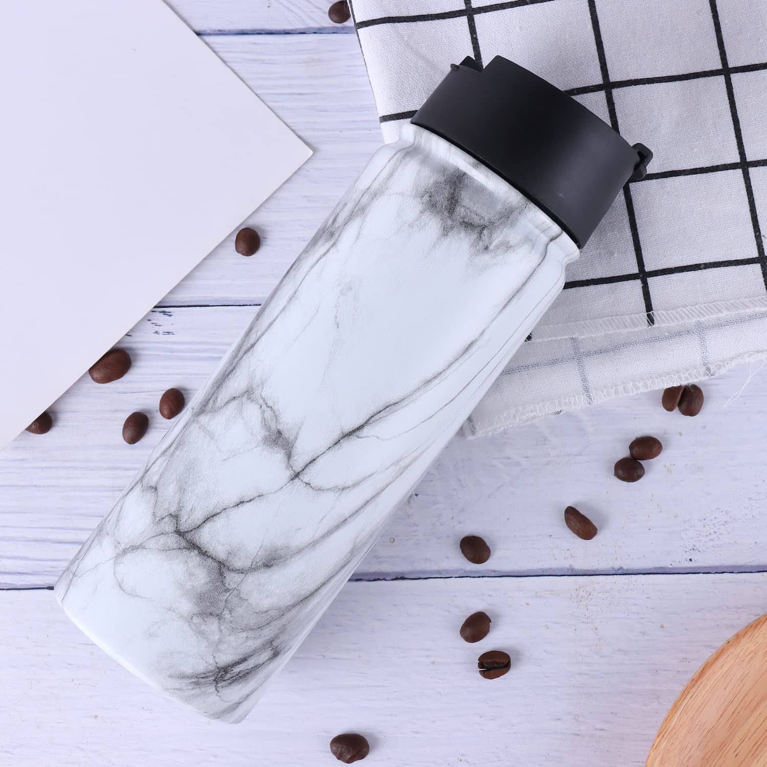 Premium 18/8 Stainless Steel Insulated Tea Infuser Bottle with Removable Loose Leaf Strainer - Leakproof Travel Tumbler for Hot/Cold Tea - Perfect Gift for Tea Lovers (White Marble Design) - Ideal for Office, Gym, Hiking & Daily Commute