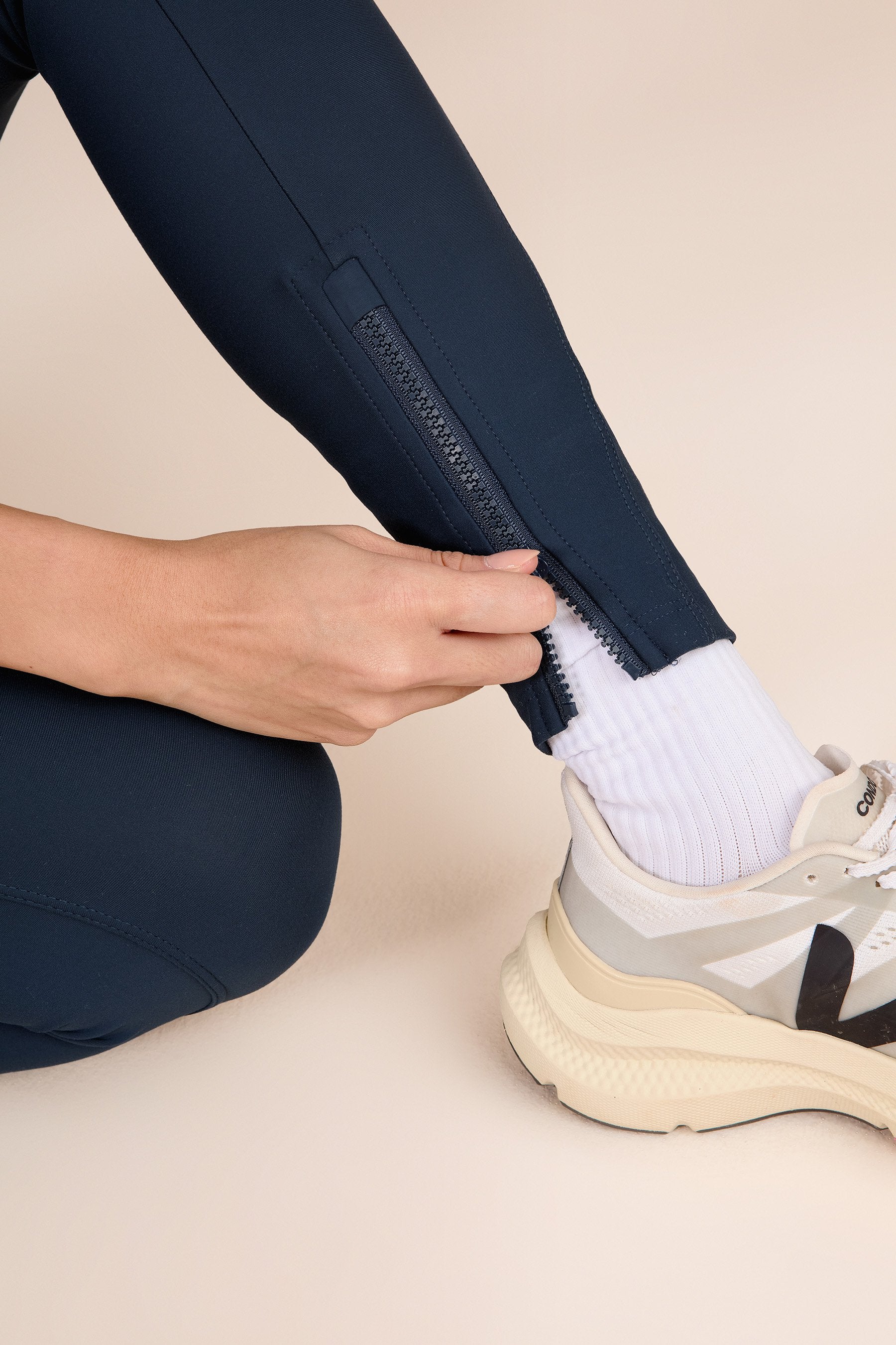 Neoprene Zip Leggings for Women - High Waist Workout Leggings with Side Pockets - Comfortable & Stretchy Gym Pants for Running, Yoga & Fitness