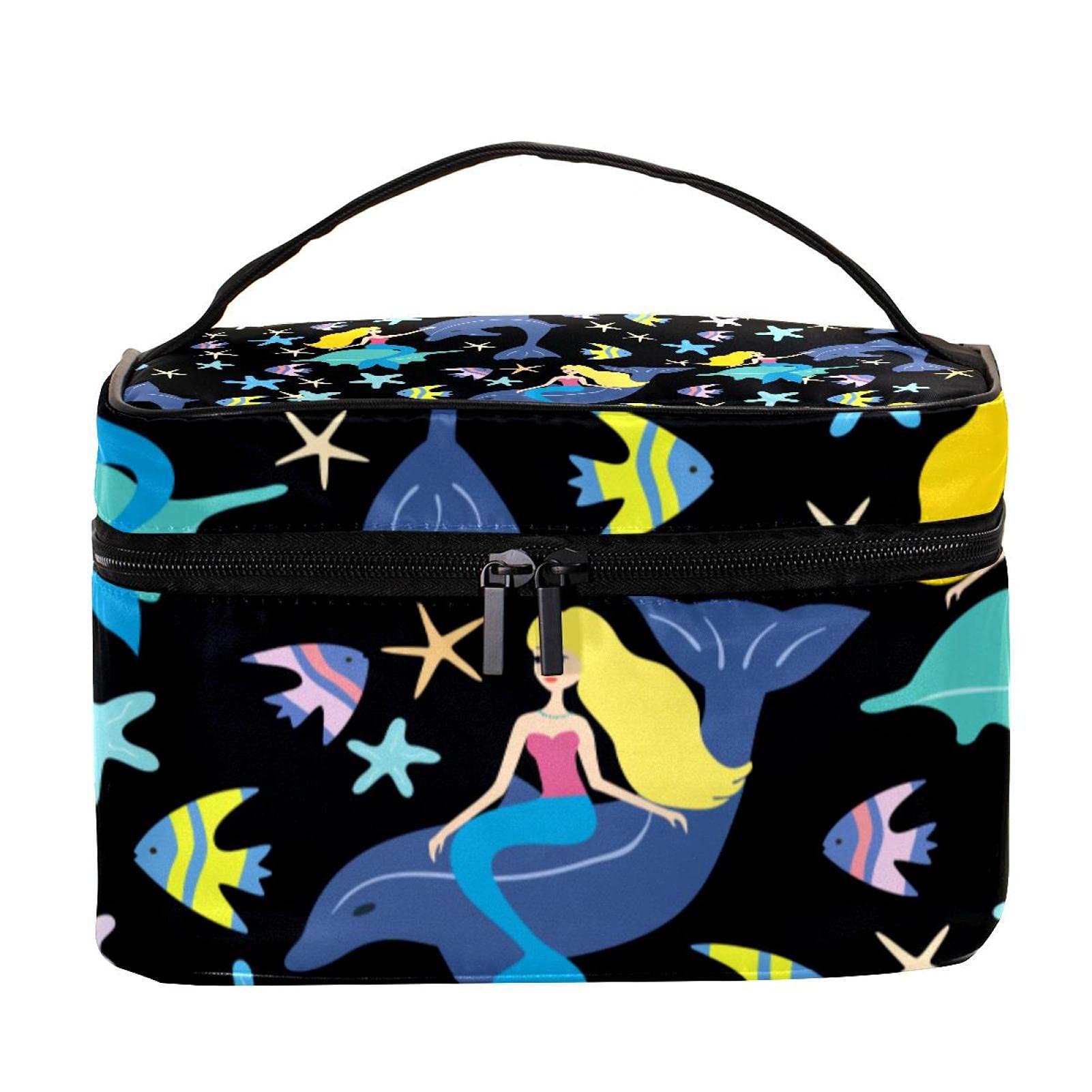 Waterproof Large Cosmetic Bag for Women - Cute Marine Whale Mermaid Fish Starfish Travel Makeup Case Organizer with Zipper, Perfect for Beach Vacation, Swimming Pool, Gym & Daily Use