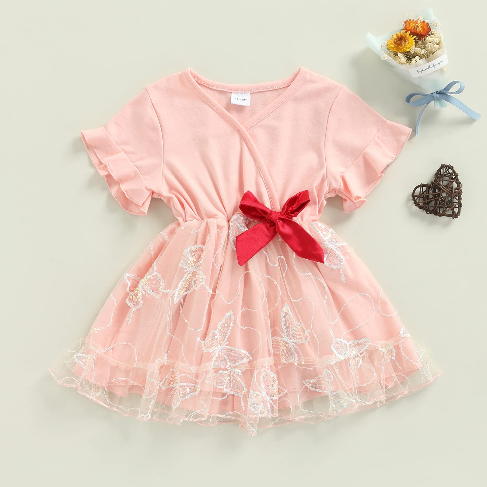 Baby Girl Birthday Dress - Short Sleeve Lace Tulle Princess Party Dress with Butterfly Design | Perfect for Summer Outfits, Pageants & Special Occasions