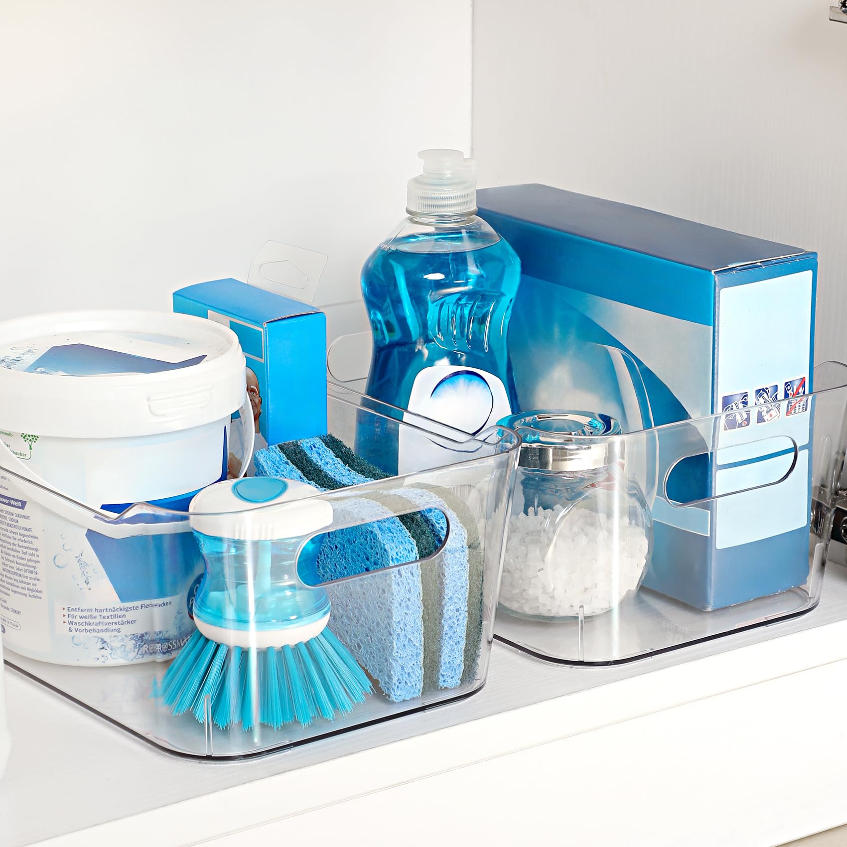 12-Pack Clear Plastic Storage Bins with Labels - Multi-Purpose Organizer for Home, Kitchen, Bathroom, Office & Pantry - SOHO Collection - Perfect for RV, Fridge & Cabinet Shelf Organization (Great for Decluttering & Space Saving)