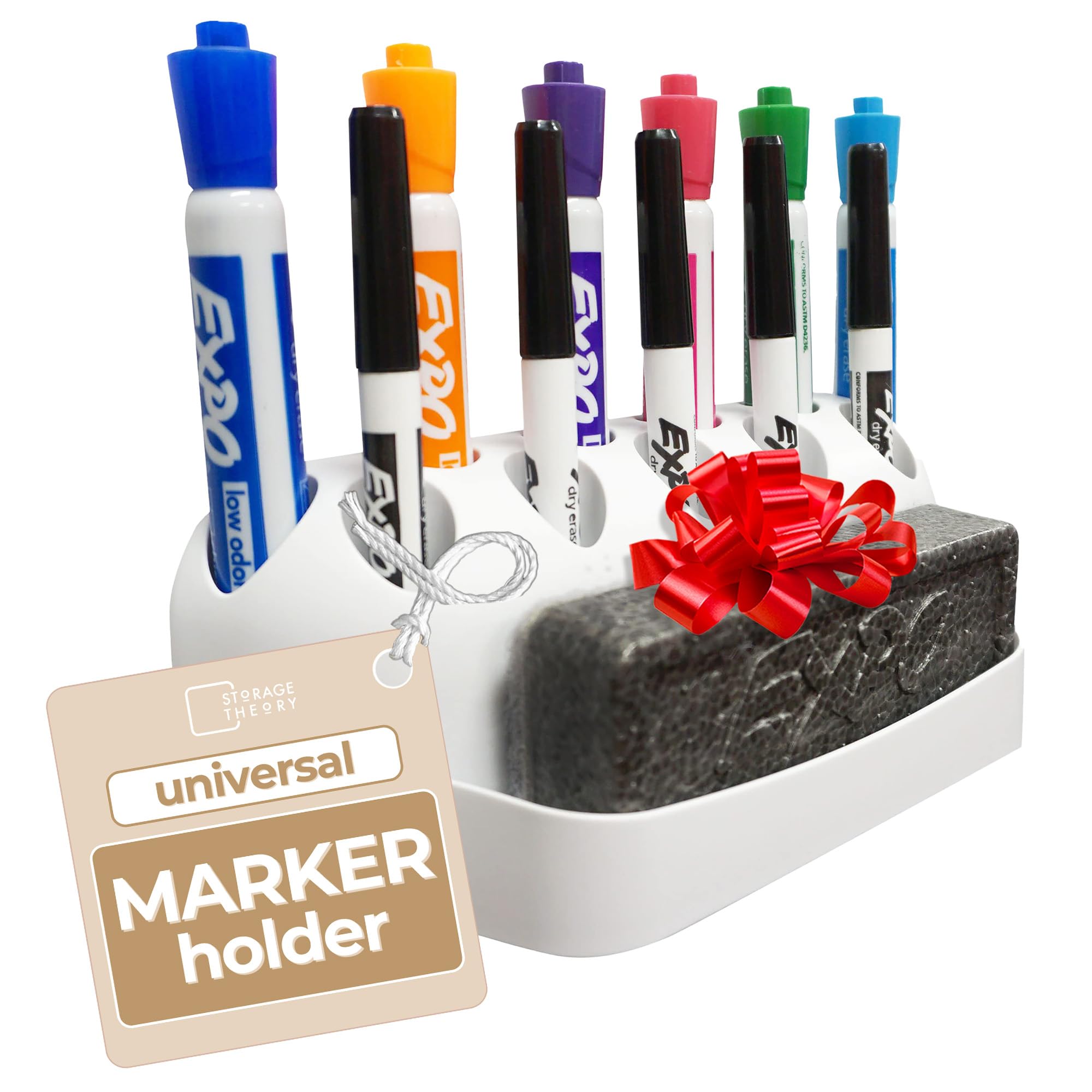 Dry Erase Markers Holder Organizer - Storage for Thick & Fine Tip Whiteboard Markers - 1 Pack Desk Accessory for Office, Classroom & Home Use - Perfect Whiteboard & Chalkboard Accessory