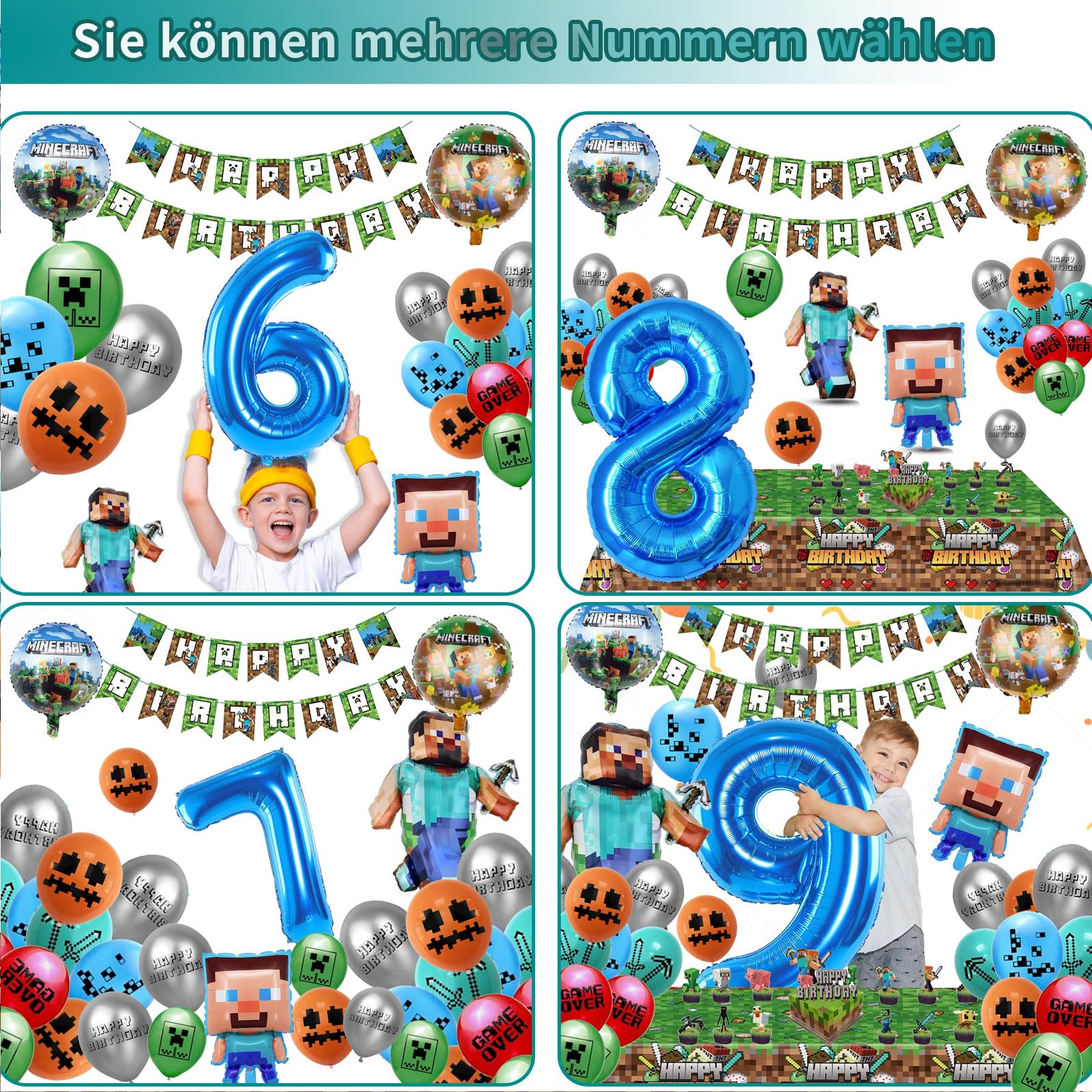 Best Minecraft Birthday Decorations for 8 Year Old Girls - Themed Balloons, Garland & Cake Topper Set - Perfect for Gamer Parties, Miner-Themed Celebrations & Kids' Birthday Decor