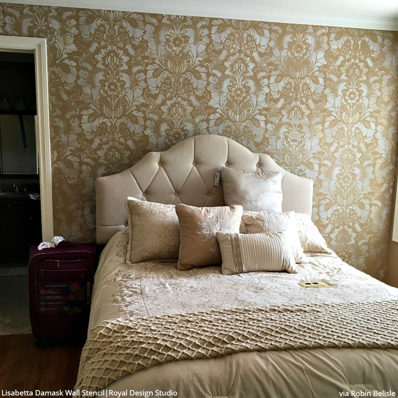 Lisabetta Damask Wall Stencil - Reusable DIY Painting Template for Home Decor, Accent Walls & Furniture - Perfect for Bedroom, Living Room & Nursery Renovation
