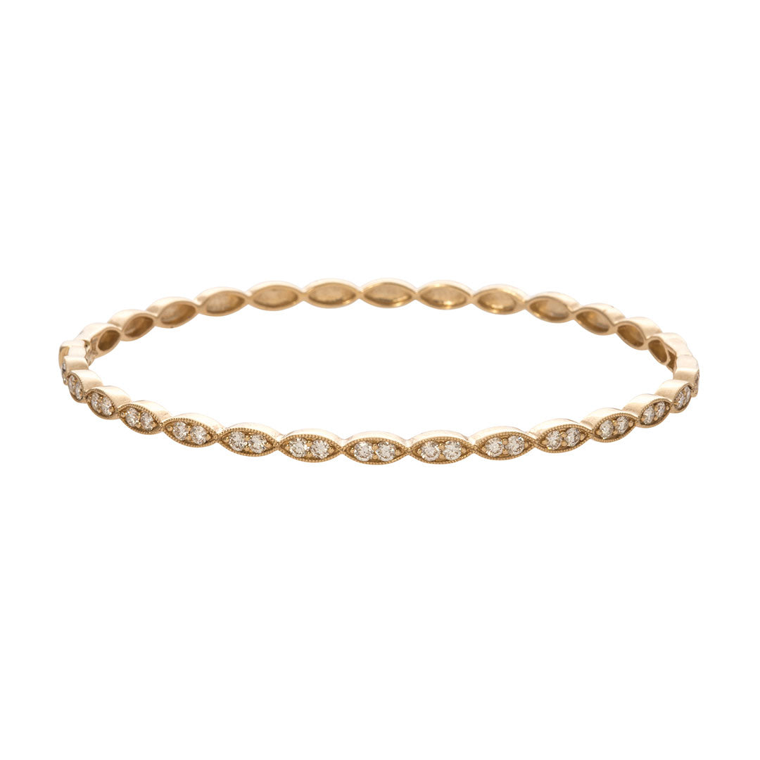 14K Yellow Gold Diamond Marquise Milgrain Bangle Bracelet - Elegant Jewelry for Weddings, Anniversaries & Special Occasions