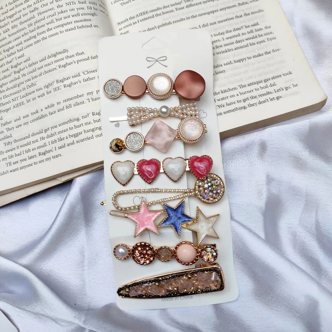 Elegant Geometric Hollow Hair Clips for Women - 8-Piece Korean Style Metal Barrettes Set with Pearl Accents | Perfect for Weddings, Parties & Everyday Styling