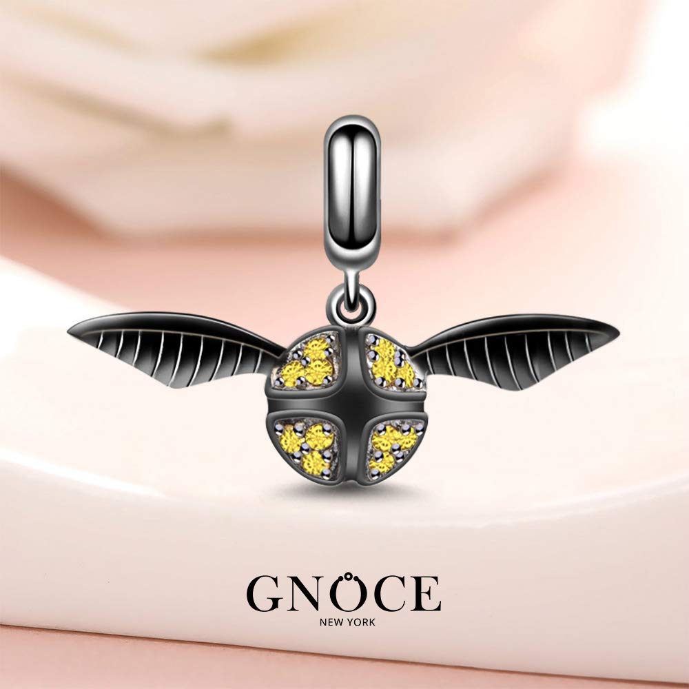 GNOCE 925 Sterling Silver Quidditch Charm Pendant - Let Us Win Black Dangle Charm for Bracelet & Necklace - Perfect for Harry Potter Fans & Movie Lovers - Great Gift for Birthdays, Cosplay & Wizarding World Enthusiasts