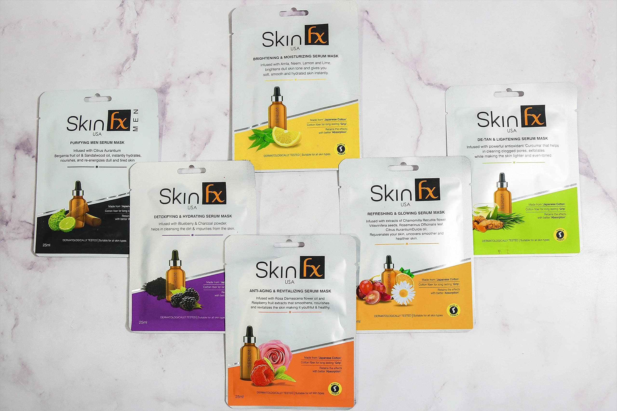 Skin Fx Brightening Face Sheet Mask with Green Tea & Allantoin - Hydrating, Repairing & Anti-Itch Korean Facial Mask for Glowing Skin | Daily Use for Men & Women | Pack of 6 | Perfect for Travel, Spa Days & At-Home Skincare Routines