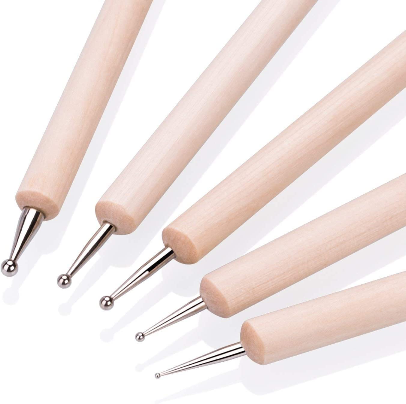 5Pcs Wooden Ball Styluses Tool Set for Embossing, Clay Sculpting & Nail Art - Perfect for DIY Crafts, Polymer Clay Modeling & Professional Nail Design