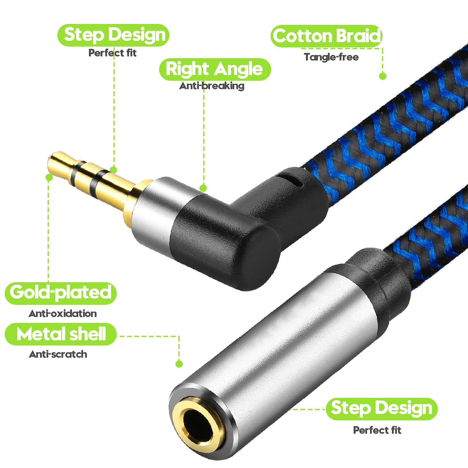 3.5mm Male to Female Stereo Audio Extension Cable 25FT - Cotton Braided Auxiliary Cord for Headphones, Speakers, Tablets, PCs - Perfect for Home Theater, Gaming Setup & Office Use