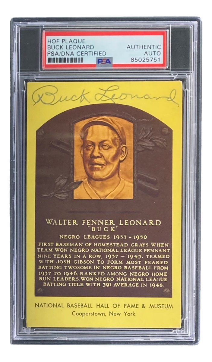Buck Leonard Autographed 4x6 Homestead Grays HOF Plaque Card - PSA/DNA Certified 85025751 - Perfect for Baseball Memorabilia Collections and Sports Fan Gifts