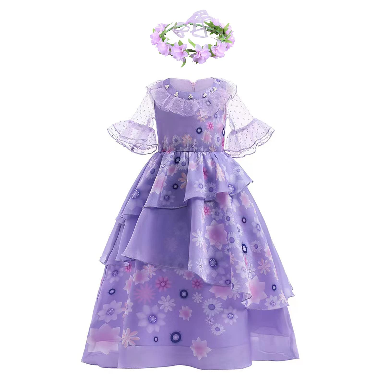 Isabella Mirabel Dolores Pepa Costume for Girls - Floral Wreath Princess Dress Kids Cosplay | Halloween, Birthday Party, Dress-Up Play