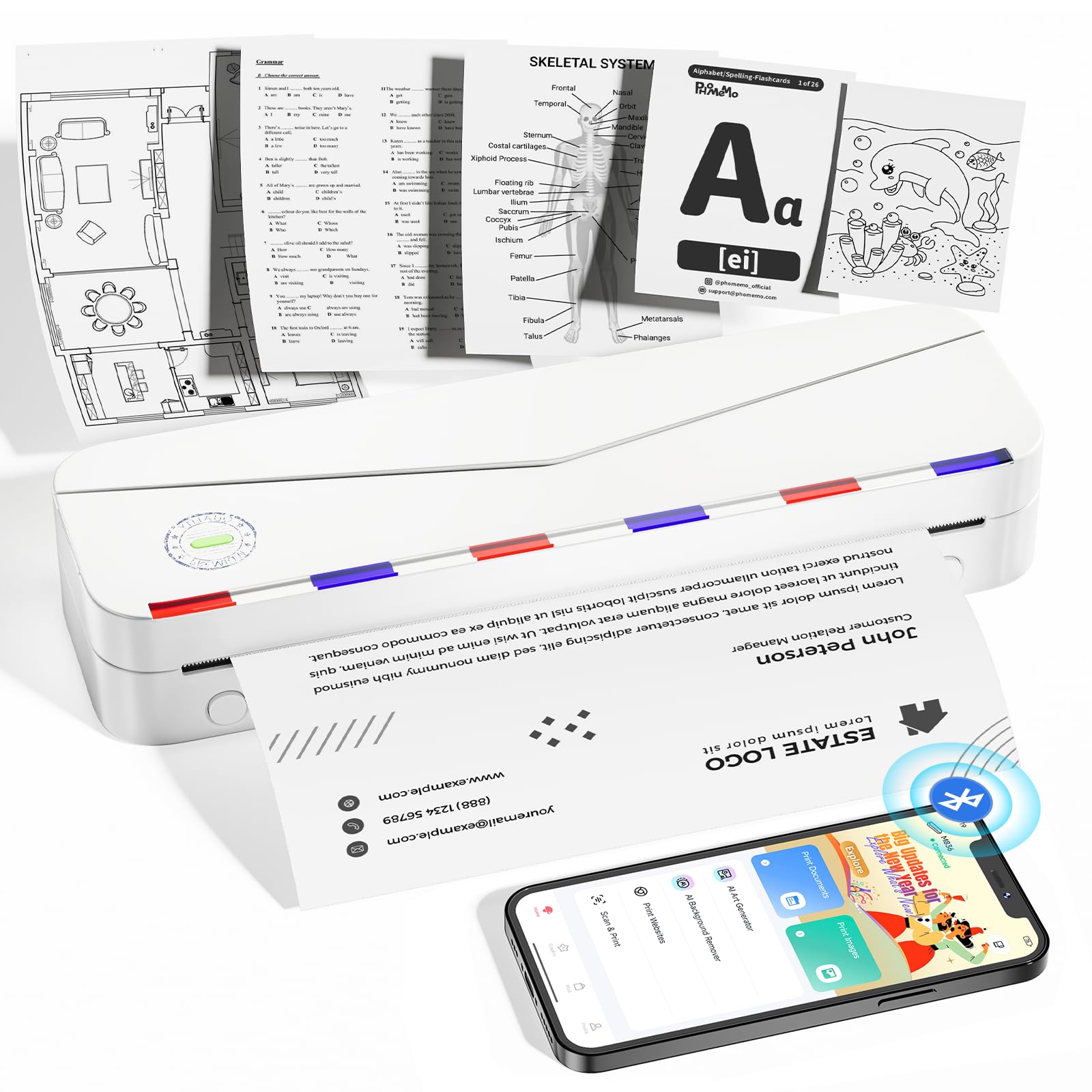 Phomemo Wireless Portable Thermal Printer - Bluetooth Inkless Printer for Travel & Office, Compatible with Phone & Laptop, Prints 8.5