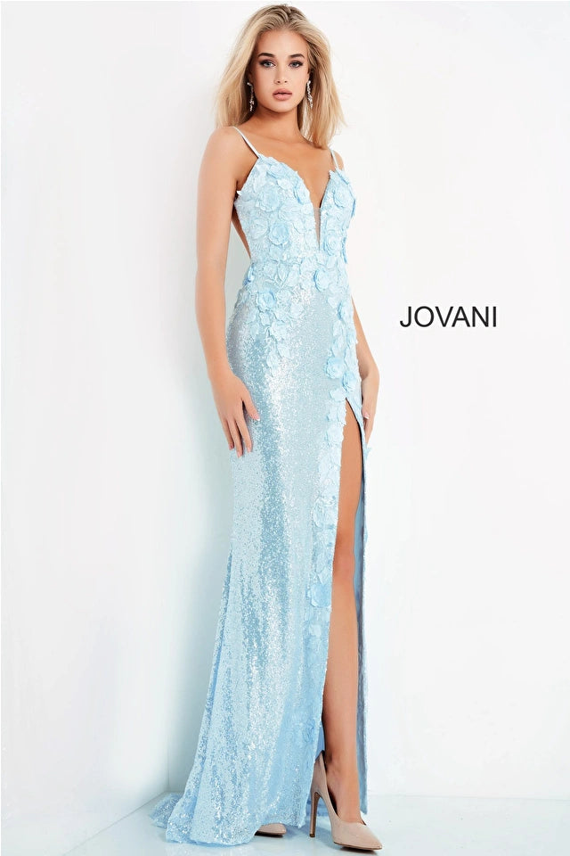 Anastella Deep V-Neck Floral Evening Gown - Jovani 1012 | Elegant Formal Dress for Prom, Wedding Guest & Special Occasions