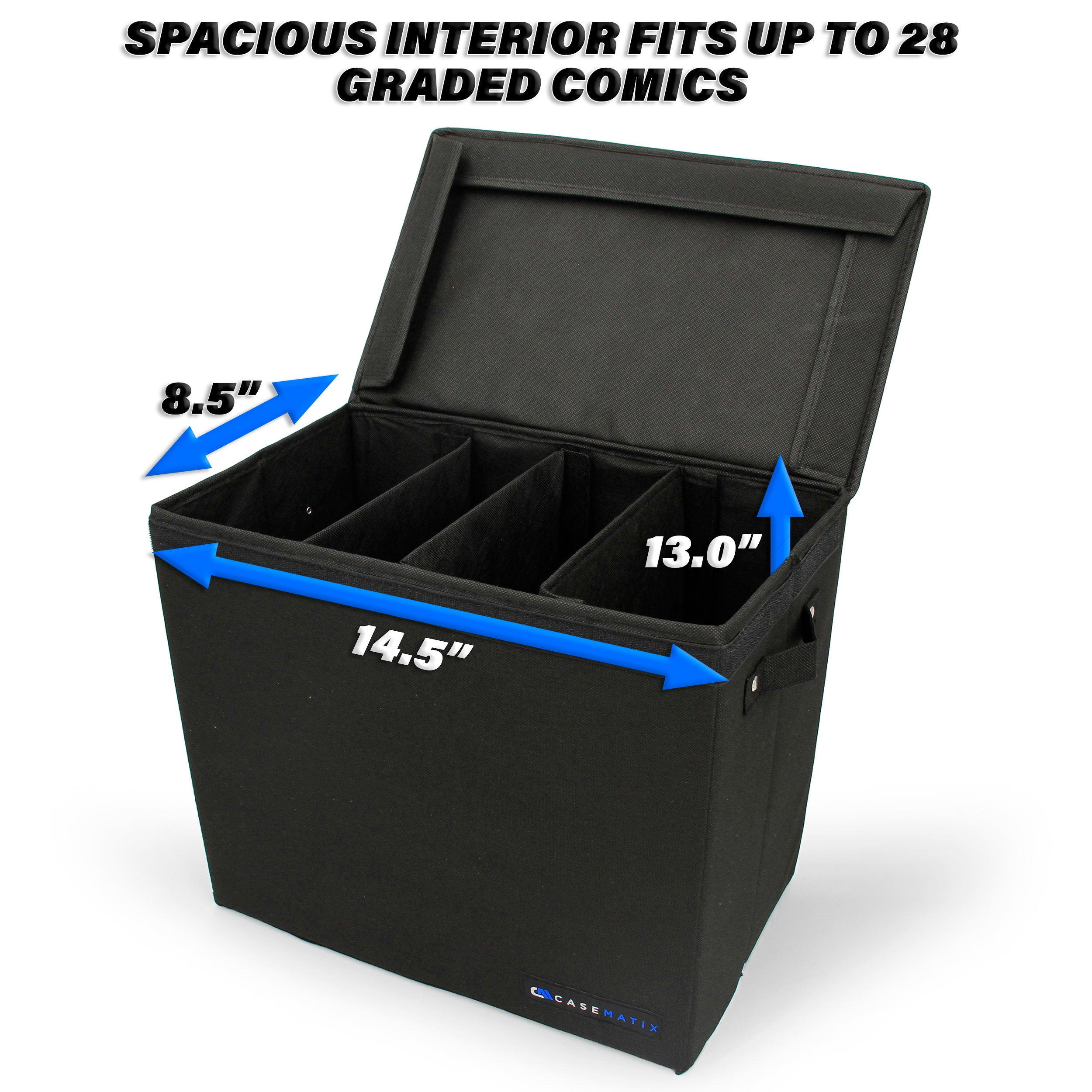 CASEMATIX Graded Comic Book Storage Case - Holds 28 CGC Graded Comics, Lightweight Comic Bin with 3 Removable Partitions | Perfect for Comic Collectors & Conventions