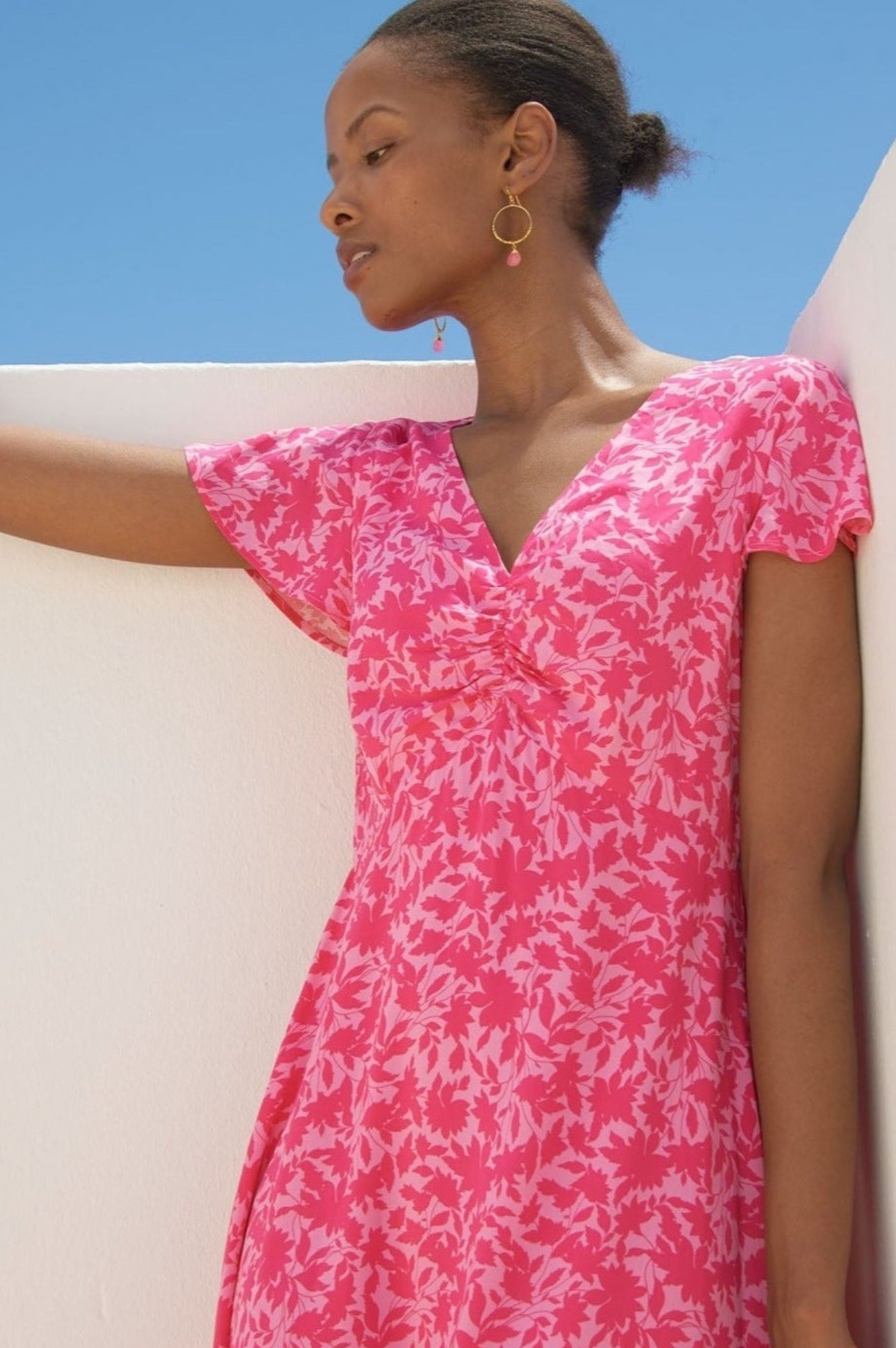 Felicity EcoVero™ Sustainable Women's Dress - Soft Pink Floral Print | Eco-Friendly Viscose Fabric for Casual Wear, Office & Summer Outfits
