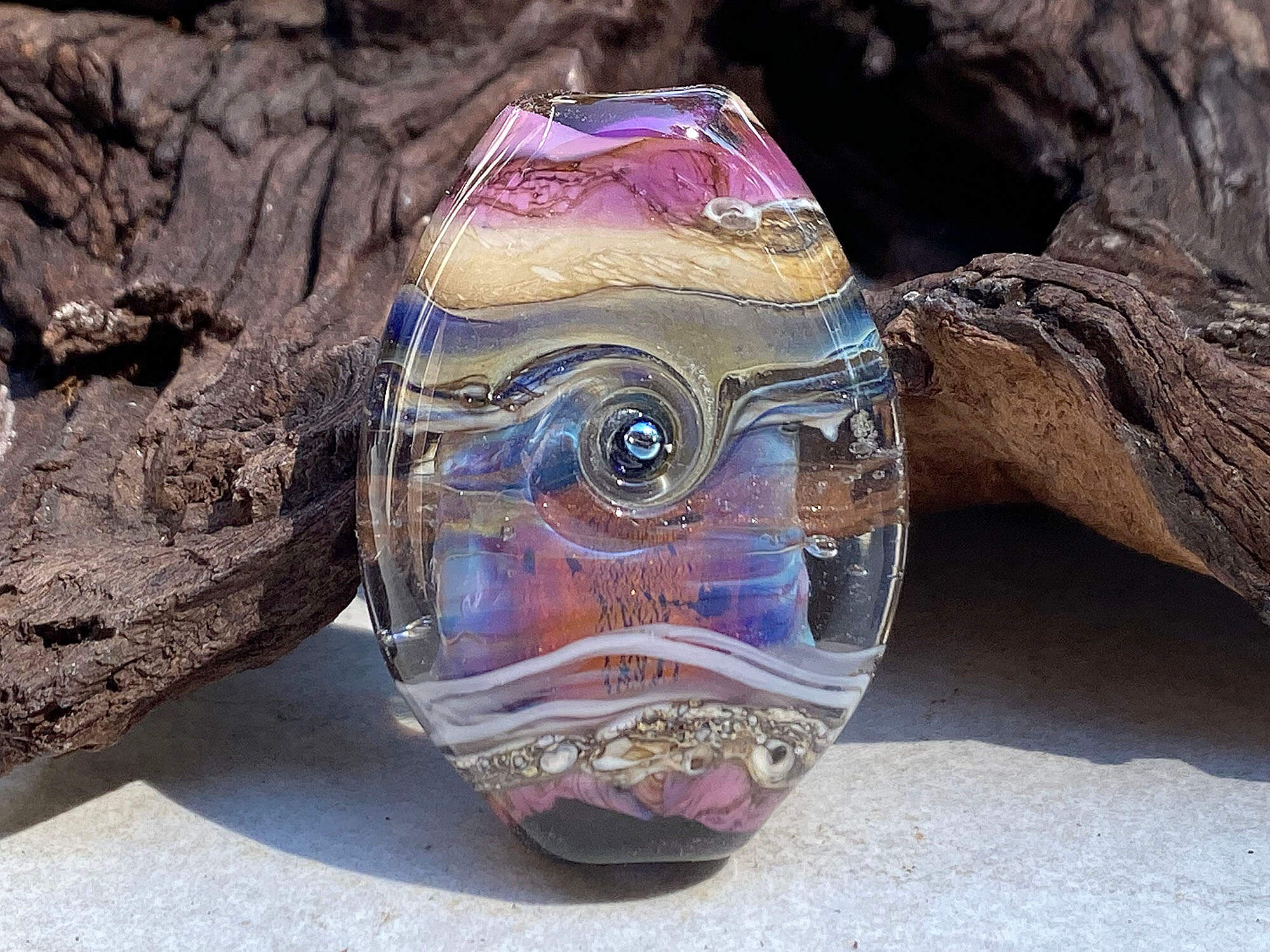 Natural Purple Fire Opal Handmade Lampwork Glass Bead - Unique Jewelry Making Supply for Necklaces, Bracelets & DIY Crafts