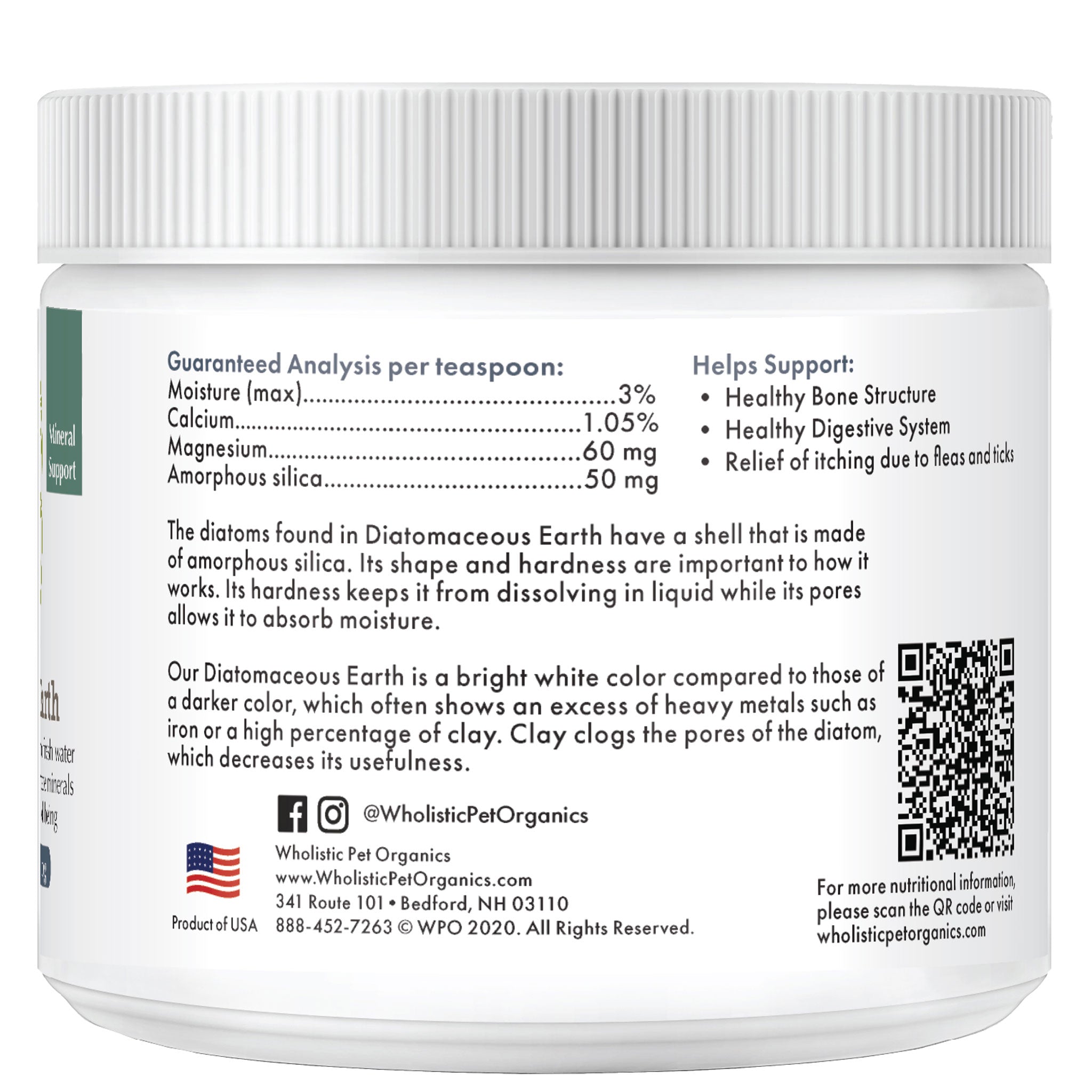 Wholistic Pet Organics Food Grade Diatomaceous Earth Powder for Dogs & Cats - Natural Flea & Tick Control, Worm Treatment, Skin Care - Safe for Pets & Home Use in Gardens, Bedding & Carpets