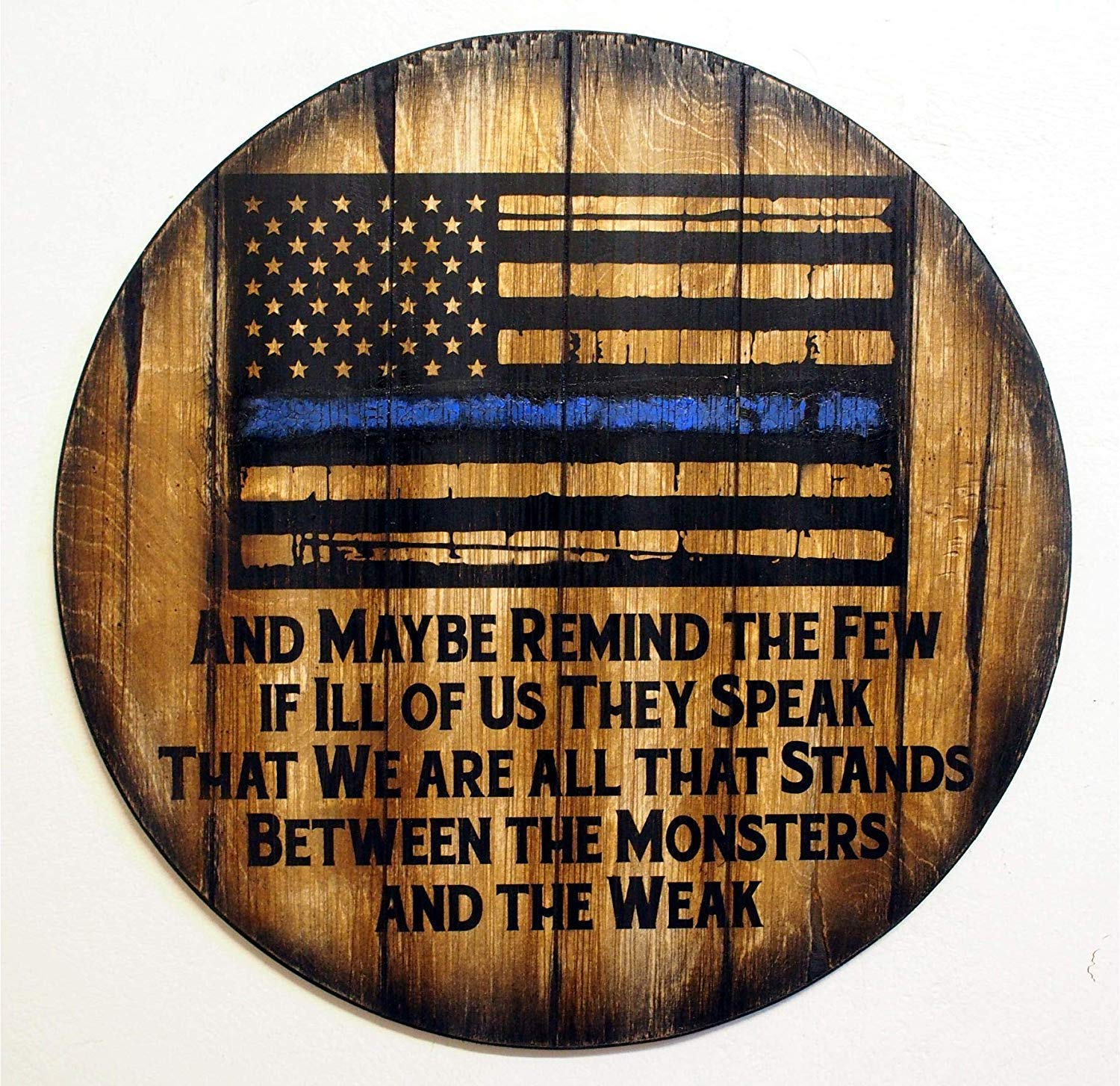 Thin Blue Red Green Yellow Gray Purple Line Personalized American Flag - Rustic Whiskey & Wine Barrel Decor - Home Bar & Man Cave Wall Art - Unique Personalized Gifts for Police, Firefighters, Military (Perfect for Patriotic Home Decor & Office Display)