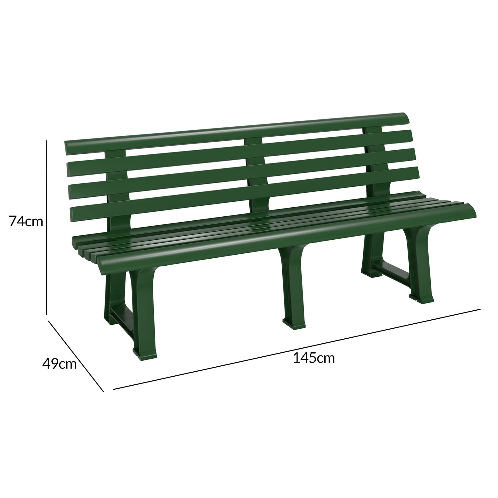 CASARIA® Orchidea 3-Seater Garden Bench - Durable Plastic Outdoor Furniture for Patio, Deck, Balcony - Weather-Resistant Green Bench (145cm) - Perfect for Relaxing in Gardens, Backyards & Outdoor Spaces