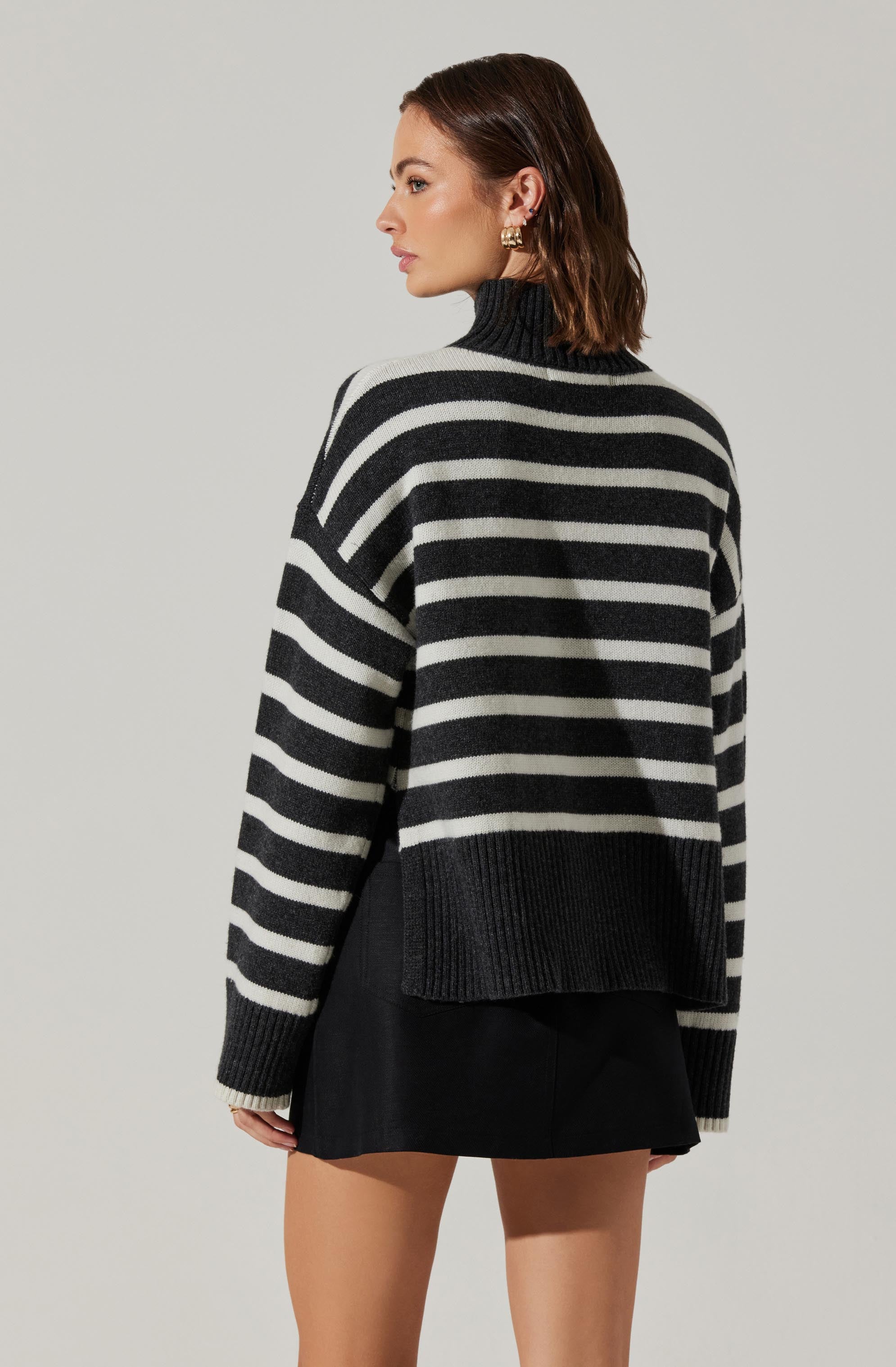 Stylish Striped Mock Neck Sweater for Women - Cozy Winter Pullover | Perfect for Office Wear, Casual Outfits & Holiday Parties
