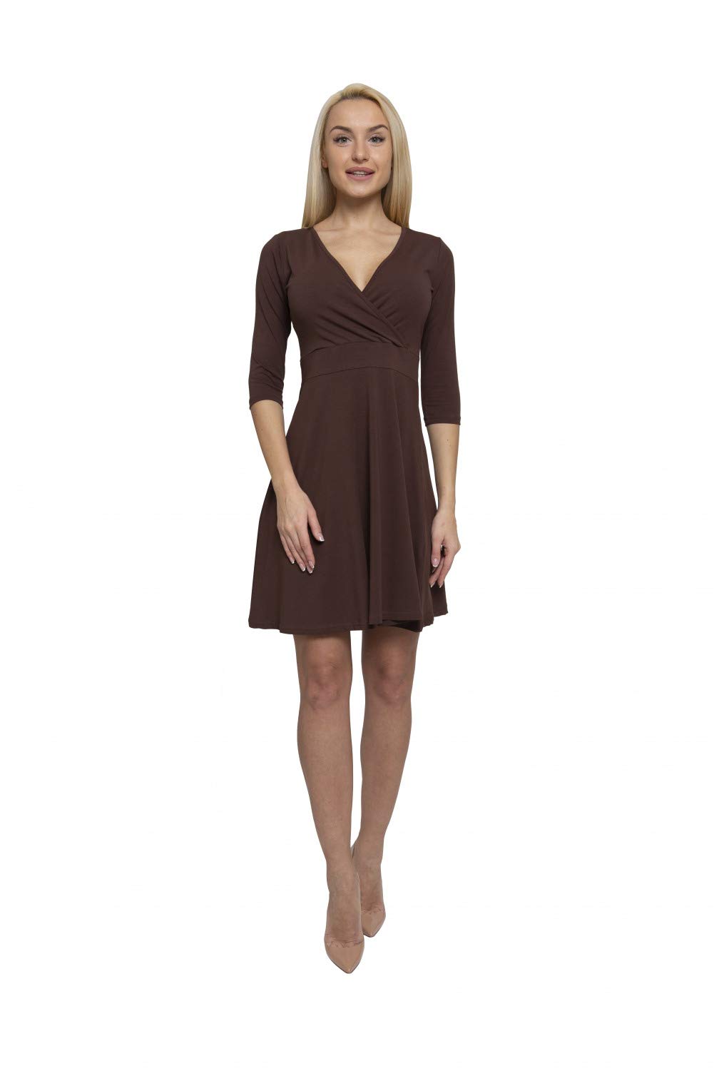 Lunarable Women's Cross Wrap A-Line Long Sleeve Dress - Elegant Flowy Midi Dress for Casual Outings, Date Nights & Special Occasions