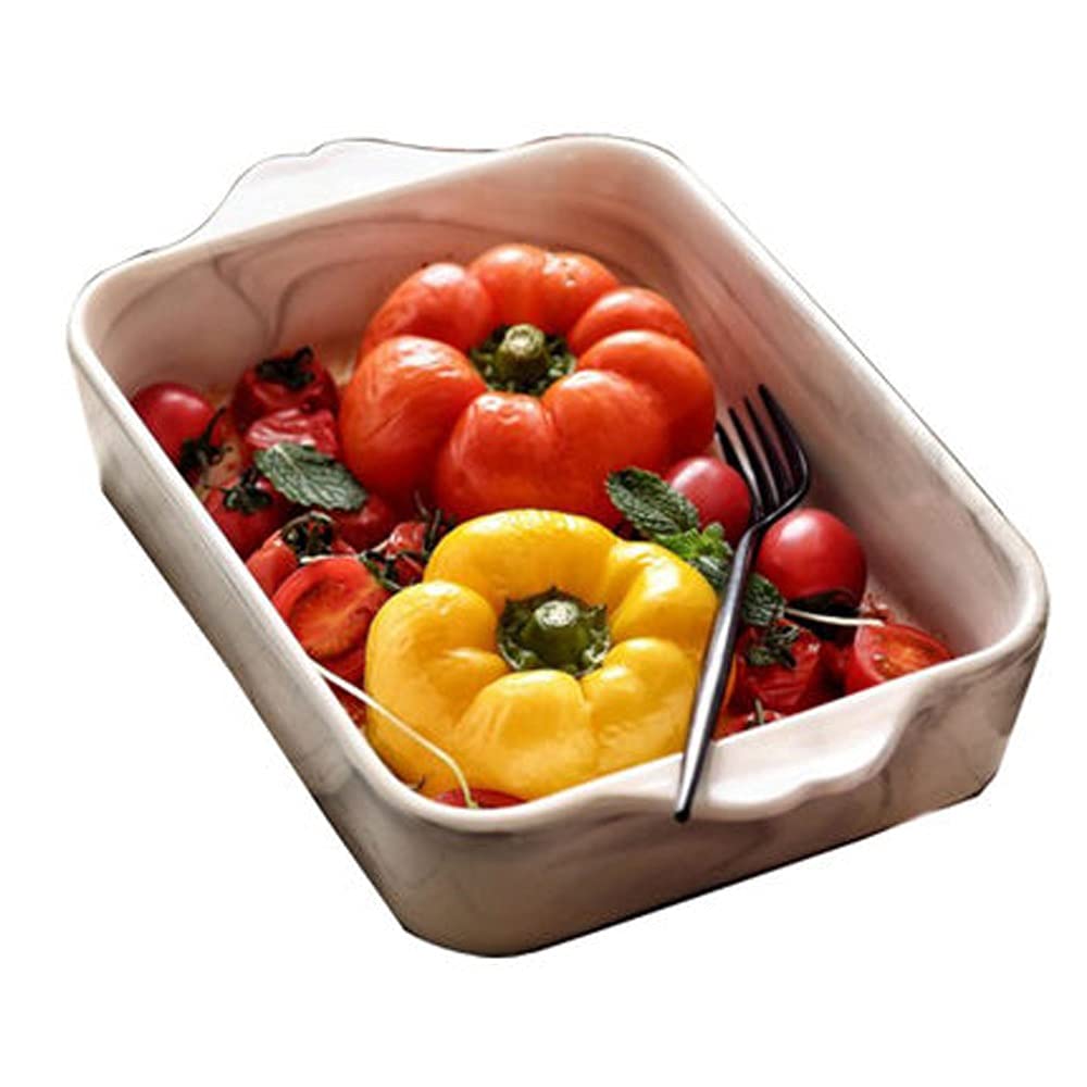 EKDSPW Ceramic Roasting Dish with Double Ear Handles - Multifunctional Rectangular Baking Pan for Oven, Serving Dish, Cooking Casserole - Perfect for Roasting Vegetables, Meat, Lasagna & Holiday Meals (Small Size)