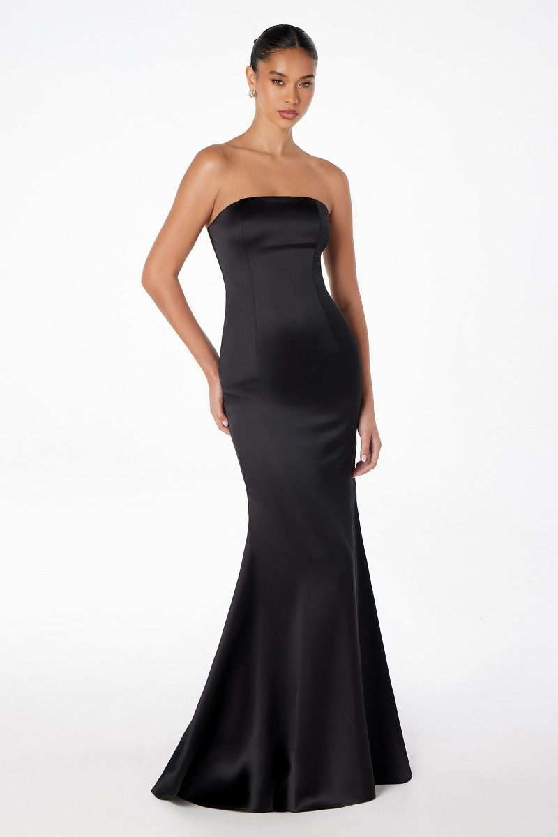 Brynn Maxi Dress - Strapless Fitted Satin Formal Gown for Women | Perfect for Weddings, Prom, Evening Parties & Special Occasions
