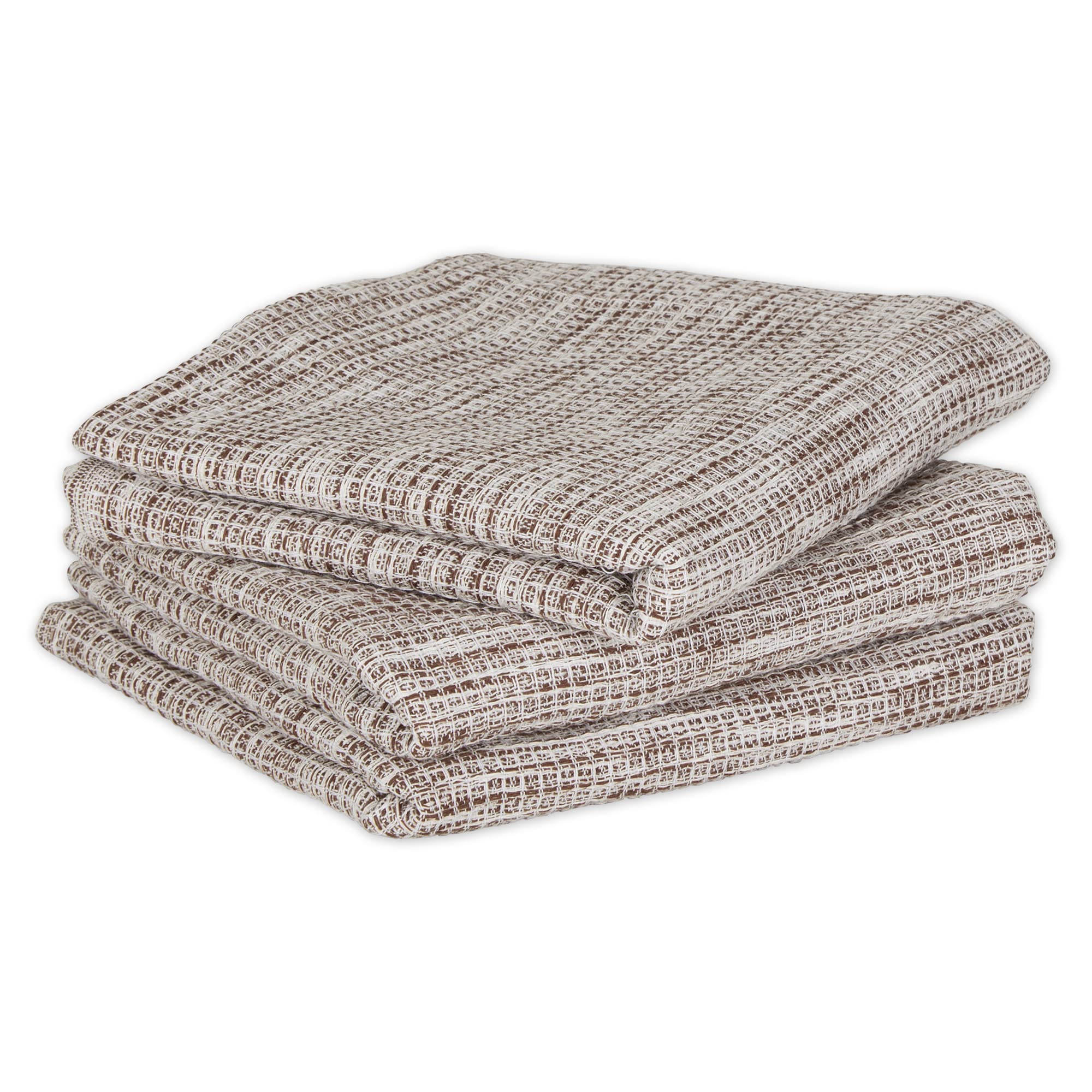 Eco-Friendly Recycled Cotton Waffle Weave Dish Towel Set - 3-Piece Absorbent Kitchen Towels (20x30 Inches, Leather Brown) for Drying Dishes, Cleaning Countertops & Stylish Farmhouse Decor