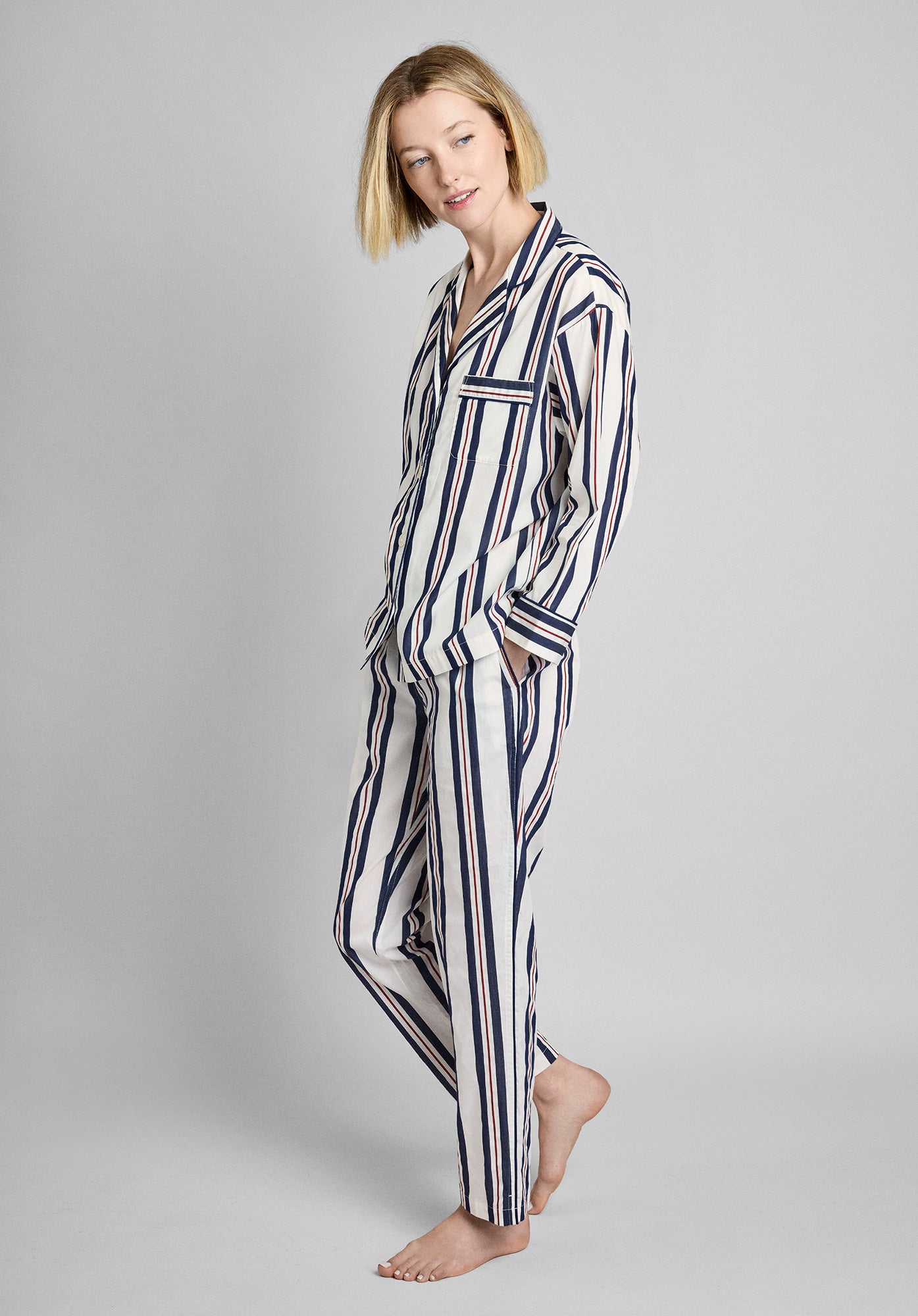 Nautical Regimental Stripe Marina Pajama Set - Soft Cotton Sleepwear for Women, Perfect for Lounging & Relaxing at Home
