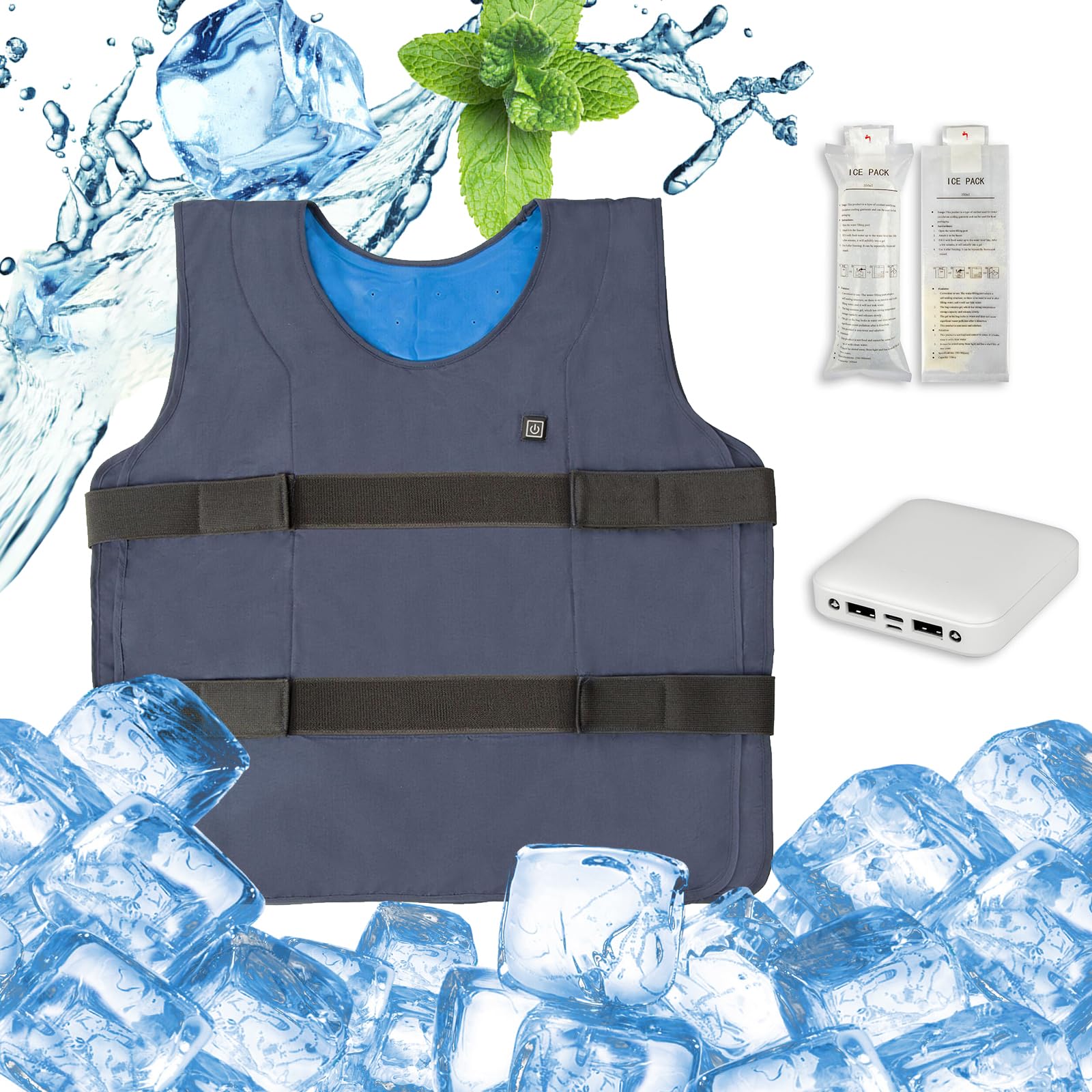 5000mAh Battery-Powered Ice Cooling Vest with 10 Cooling Packs - Stay Cool at 59°F for 2-5 Hours | Perfect for Outdoor Work, Construction & Summer Activities | Blue
