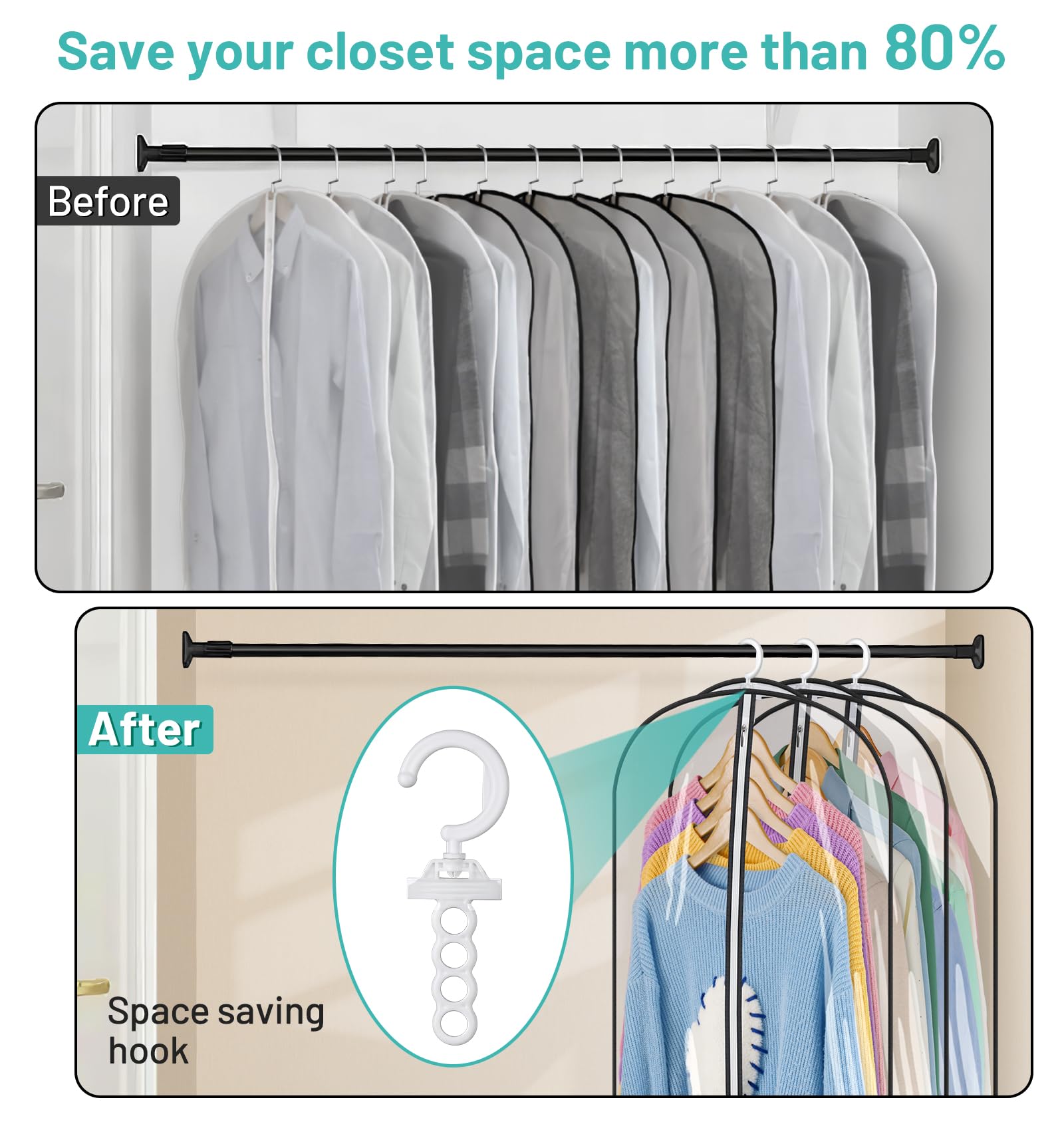 SLEEPING LAMB Clear Garment Bags for Clothes Storage - 43 Inch Plastic Suit Covers with Space Saving Hangers (4 Holes) - Perfect for Shirts, Coats, Jackets & Closet Organization - 3 Pack for Travel & Home Use