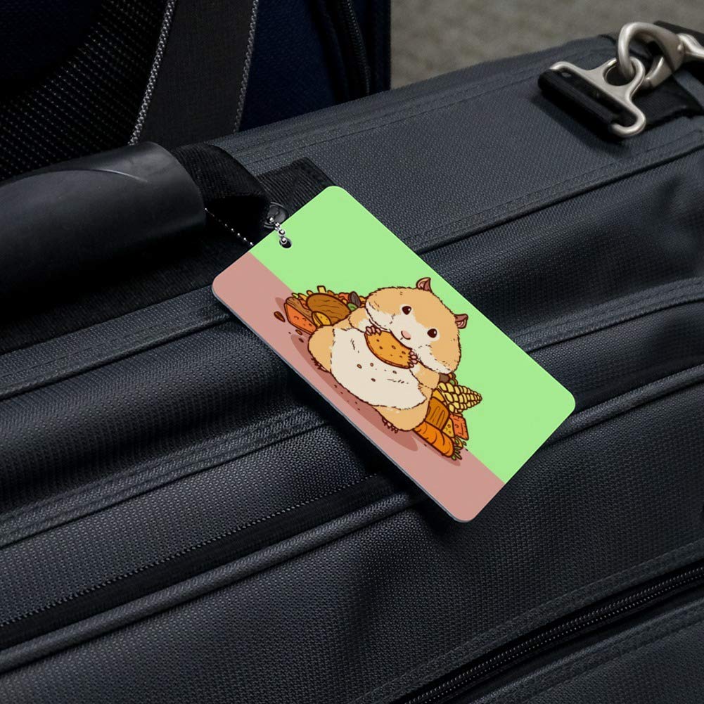 Funny Hamster Eating Food Luggage Tag - Cute Suitcase ID Tag for Carry-On Bags - Perfect for Travel, Kids & Pet Lovers