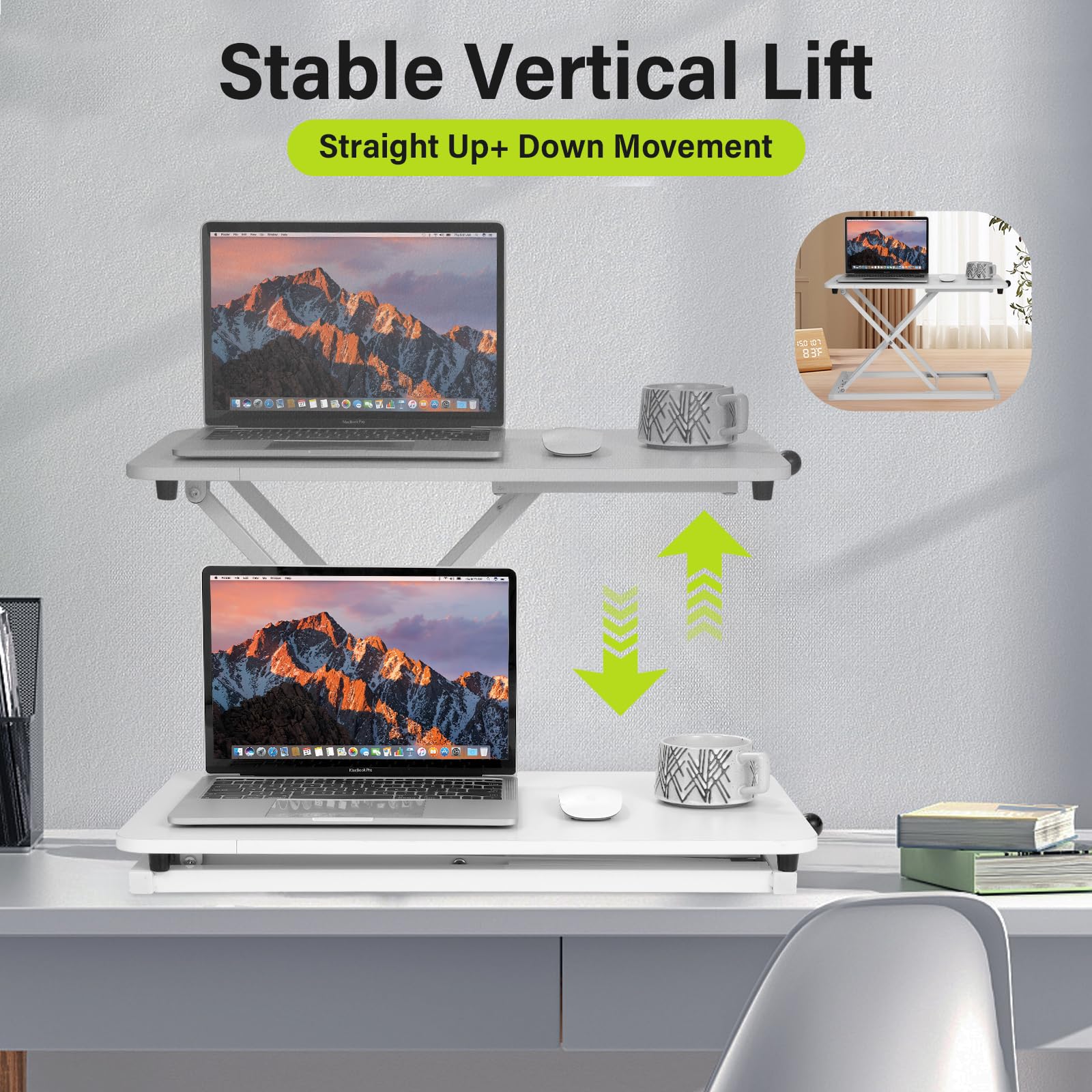 6-Level Adjustable Standing Desk Converter - Compact Sit Stand Workstation with 23.6