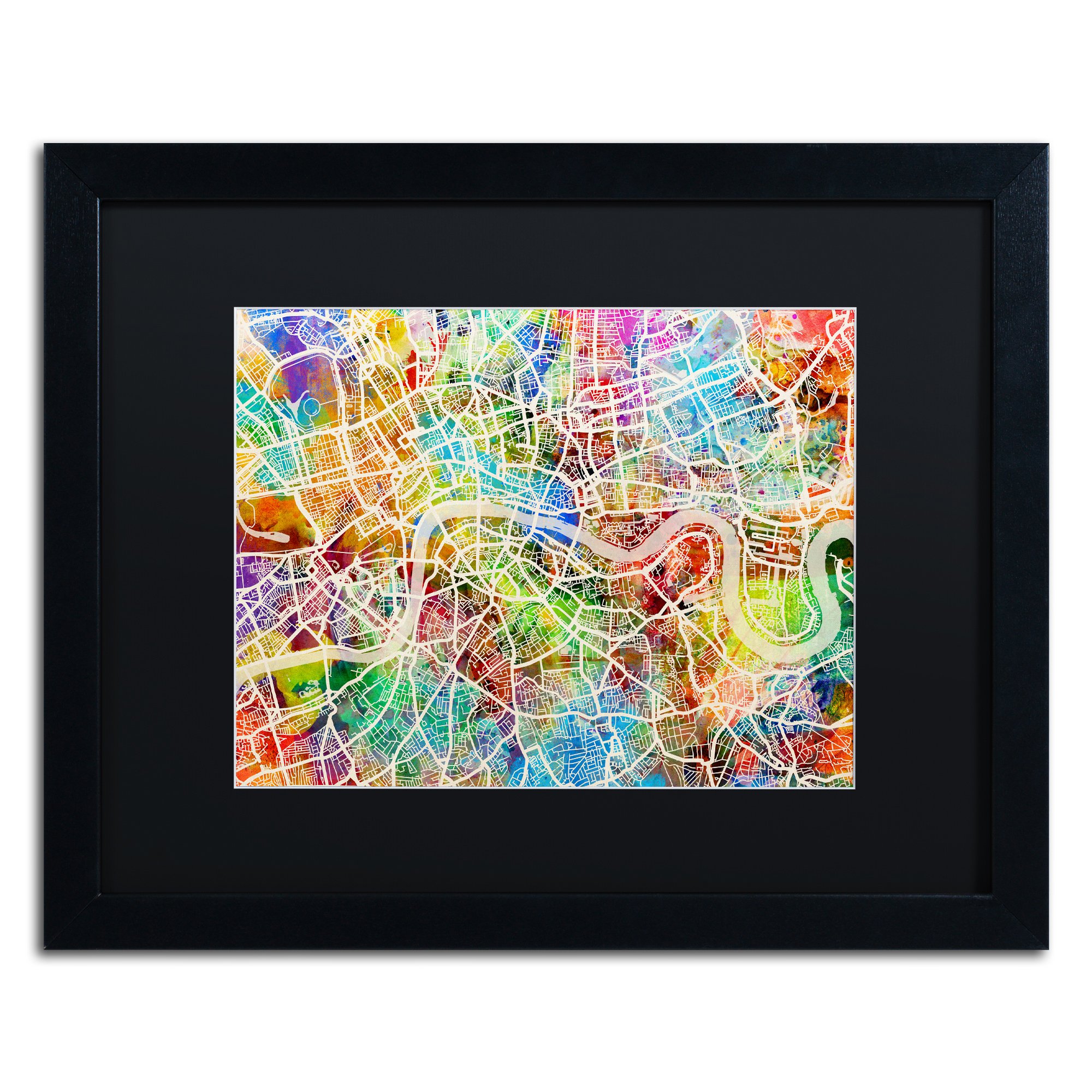 Michael Tompsett London England Street Map II - Black Matte Framed Wall Art 16x20 Inches - Perfect for Home, Office & Living Room Decor