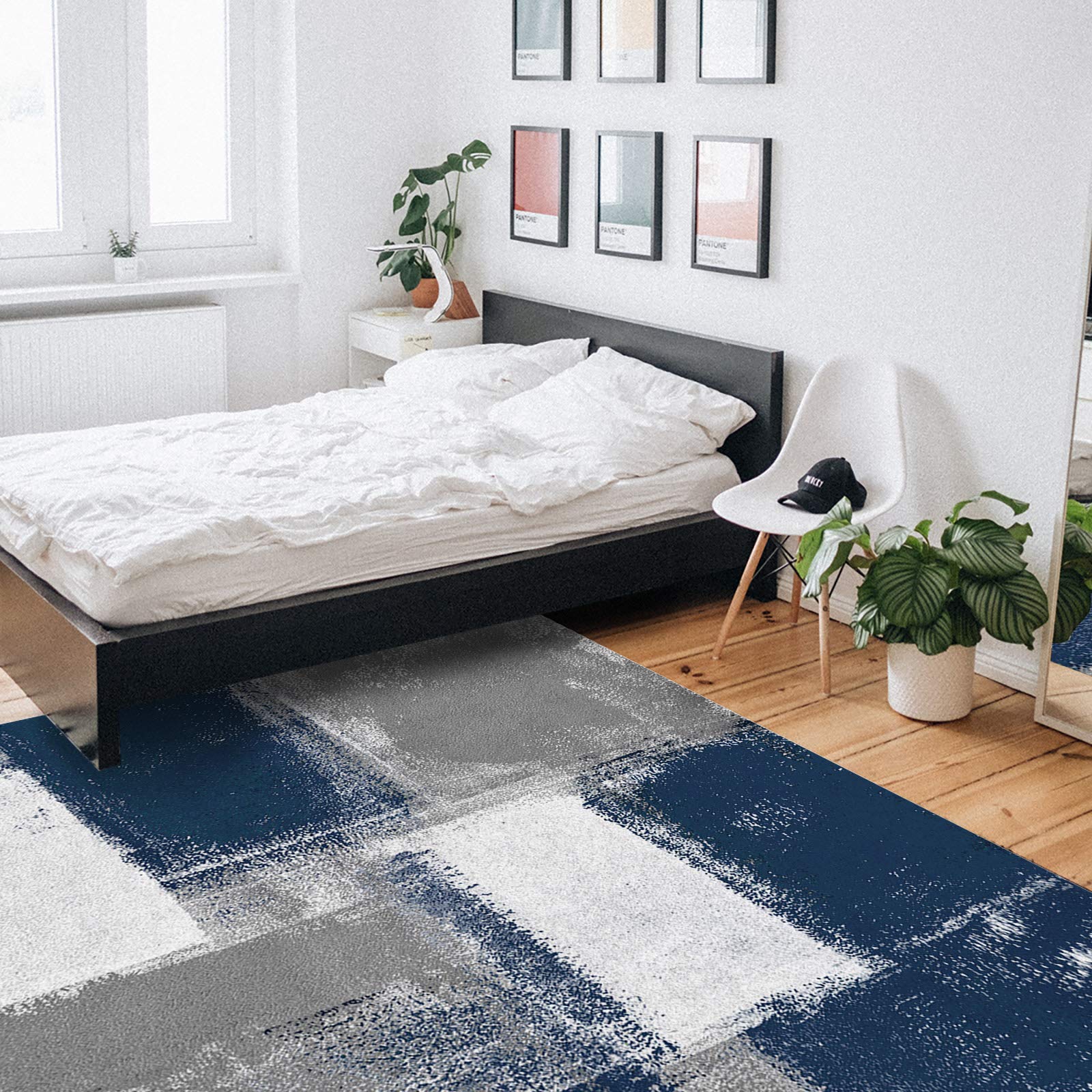 Navy Blue Modern Abstract Area Rug 2'8