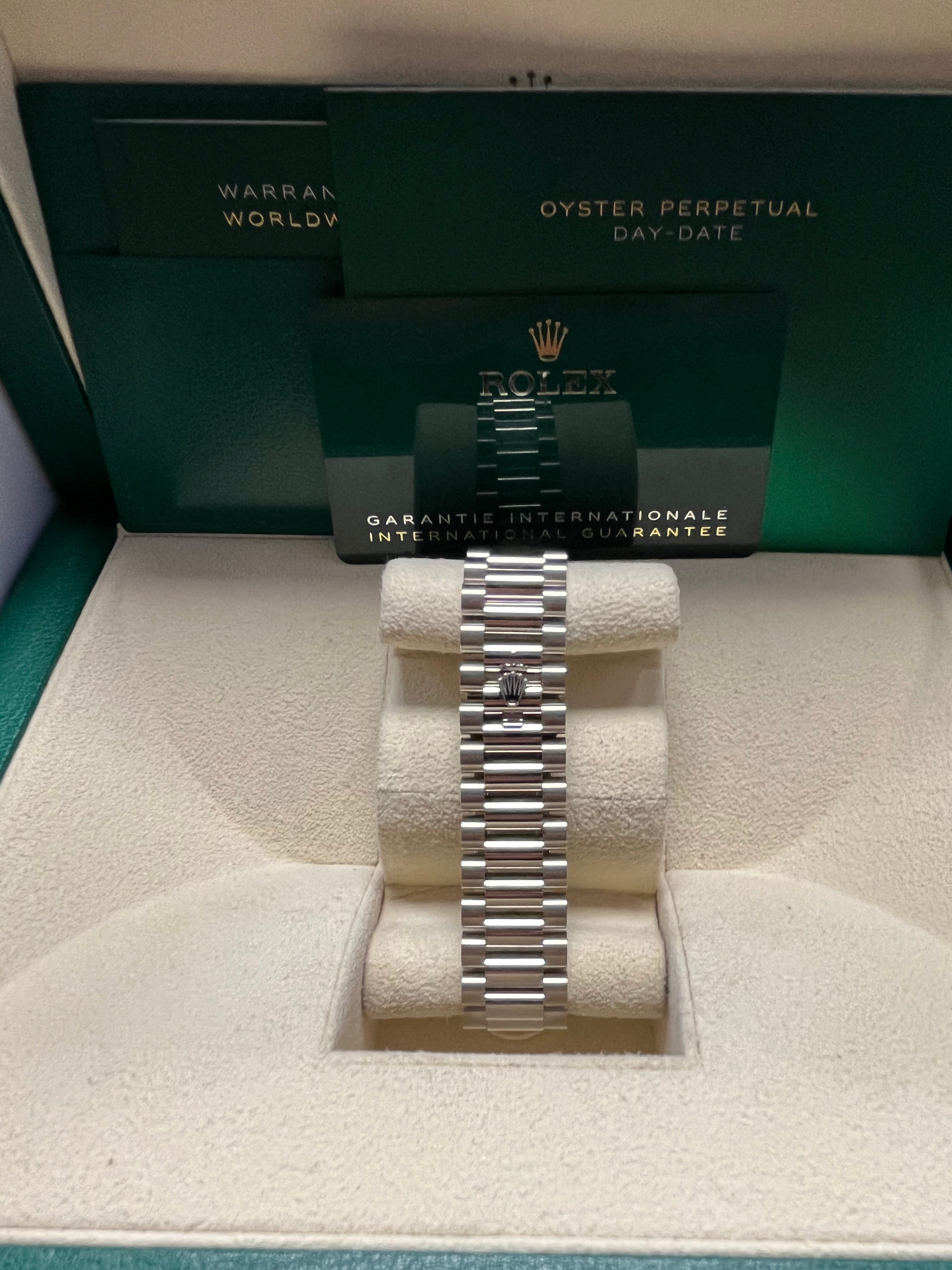 Rolex Day Date 36mm Blue Ombre Diamond Bezel White Gold President Bracelet Watch 128349RBR - Luxury Dress Watch for Business & Formal Occasions