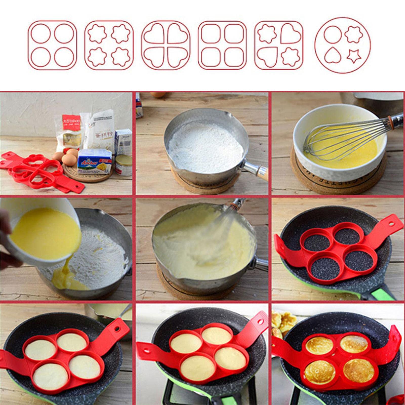 Nonstick Silicone Egg Pancake Ring Maker - Perfect for Fried Eggs, Omelets & Pancakes - Kitchen Baking Accessories for Breakfast & Brunch